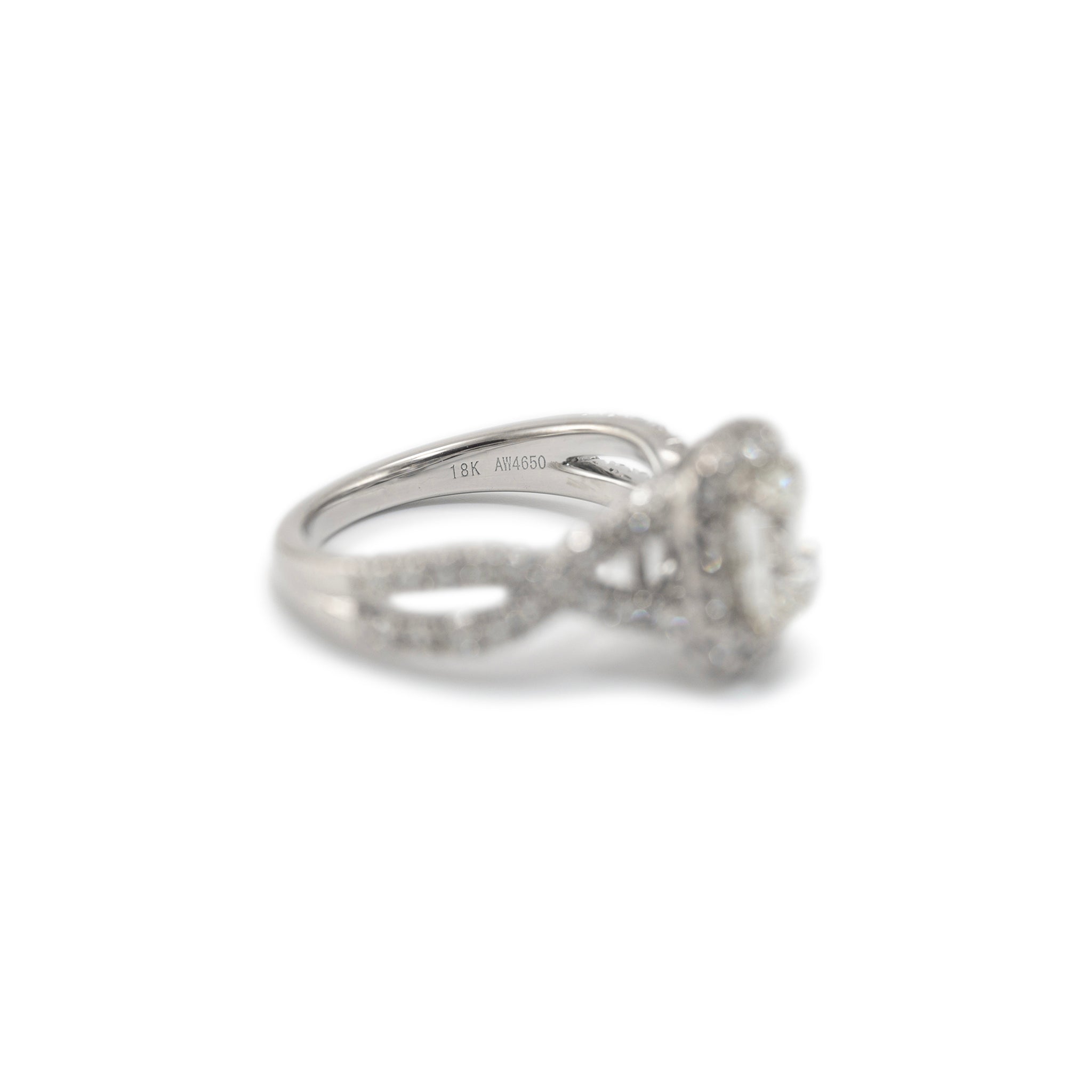 18K White Gold GIA 1.01ct Cushion Cut Diamond Crossover Shank Engagement Ring