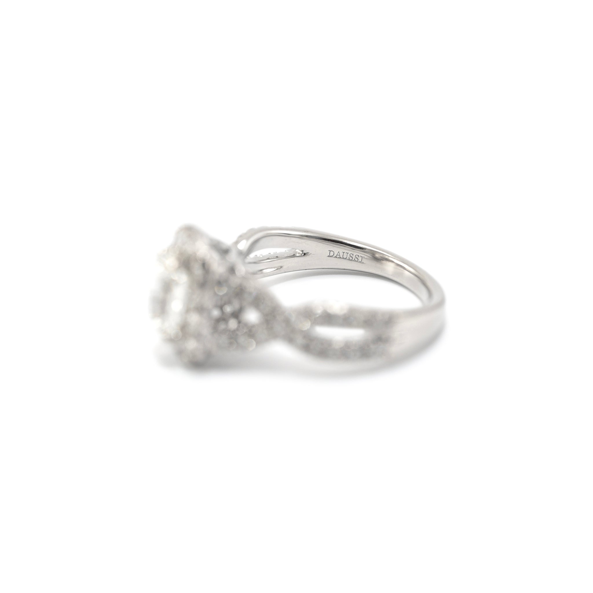 18K White Gold GIA 1.01ct Cushion Cut Diamond Crossover Shank Engagement Ring