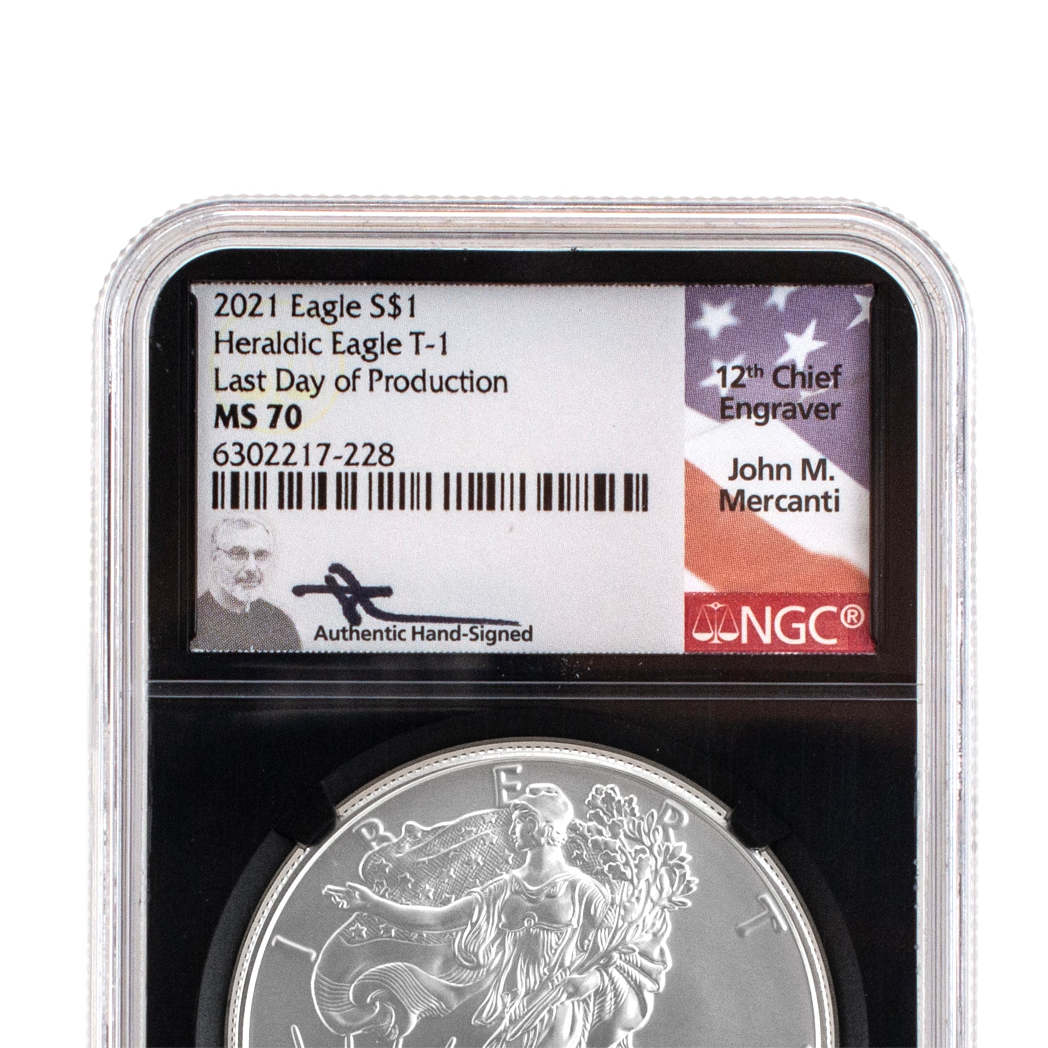 2021P NGC MS70 Type 1 1OZ 999 Silver $1 John Mercanti Eagle Coin