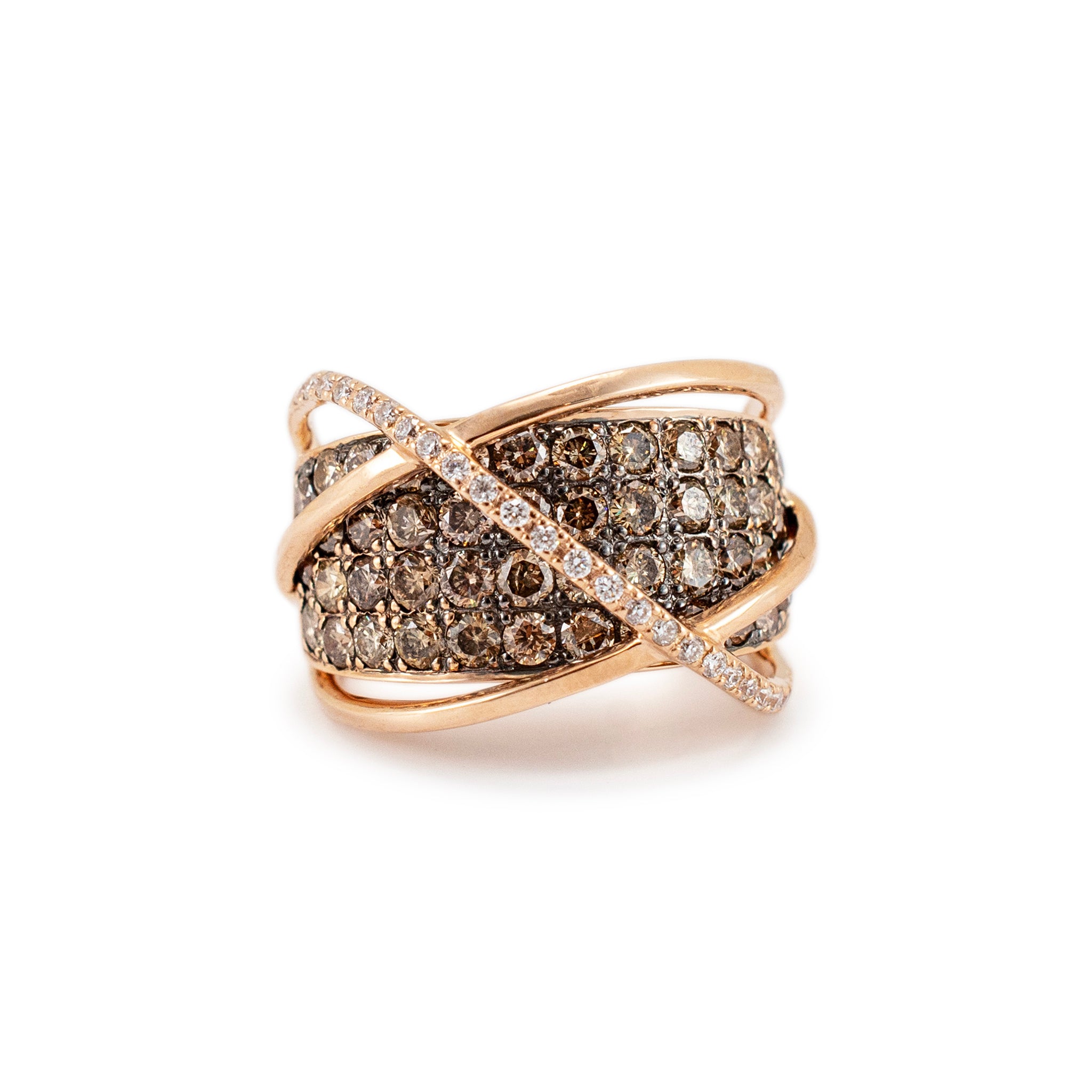 Levian 14K Rose Gold Chocolate & White Diamond Crossover Cocktail Ring