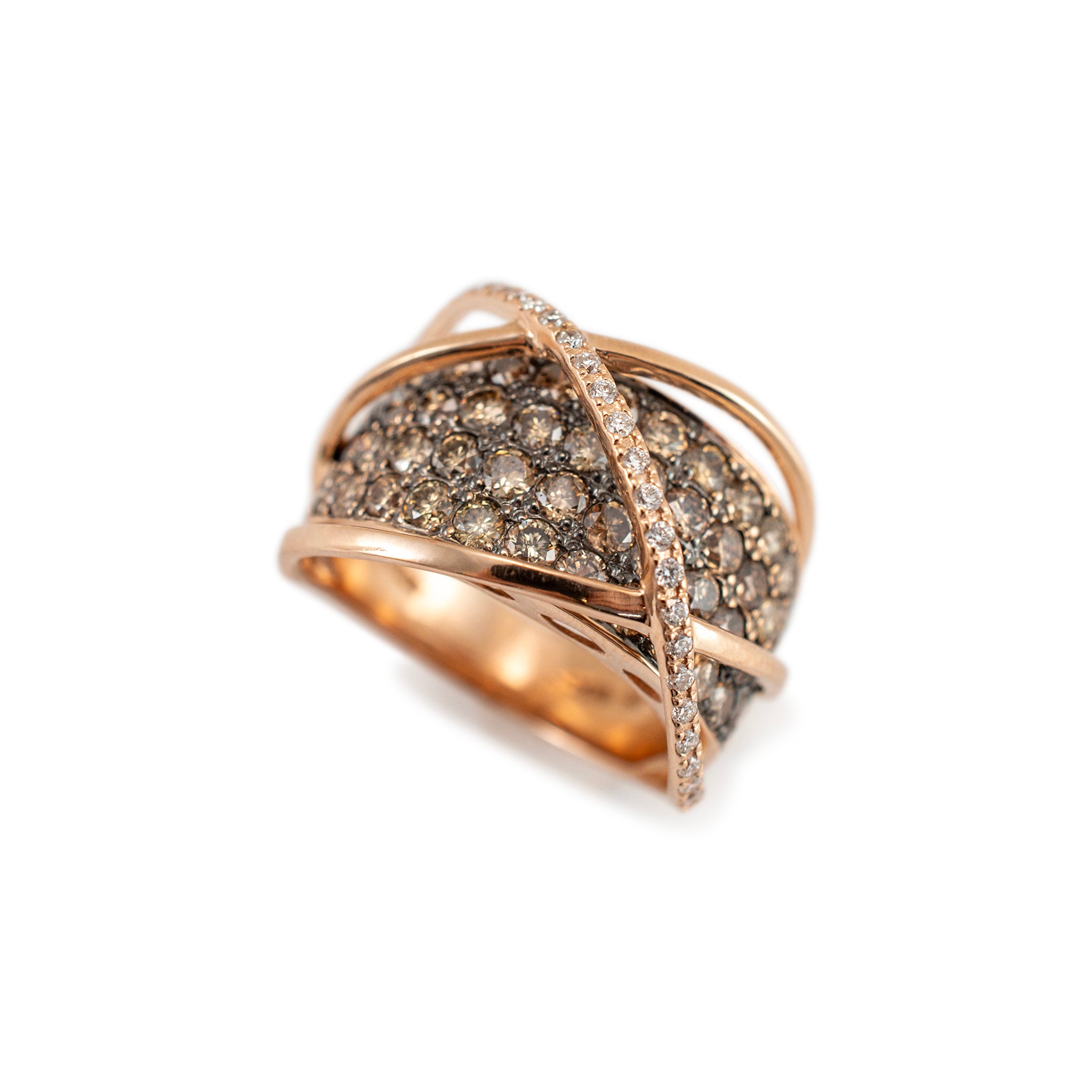 Levian 14K Rose Gold Chocolate & White Diamond Crossover Cocktail Ring
