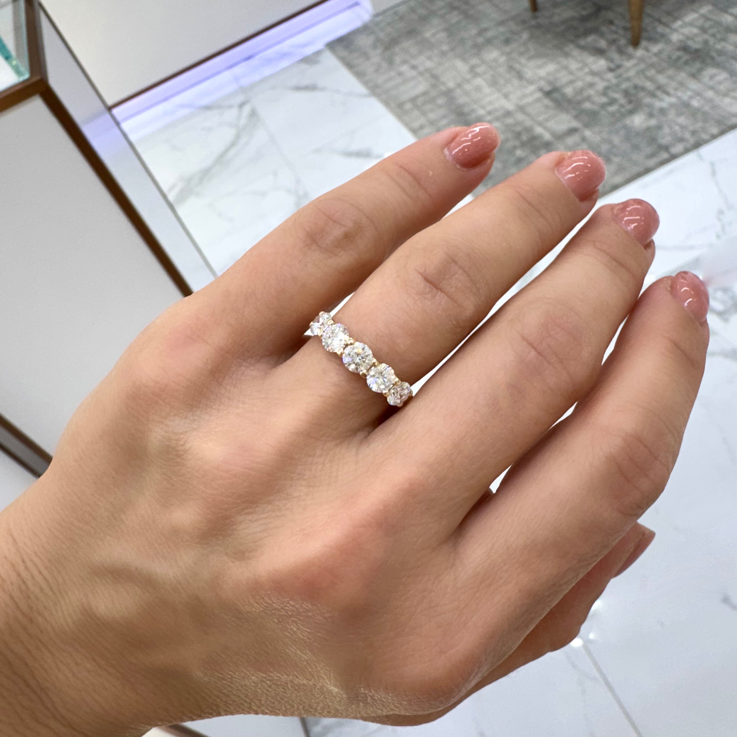 14K Rose Gold Five Across Half Eternity 1.38ct Lab Grown Diamond Wedding Band