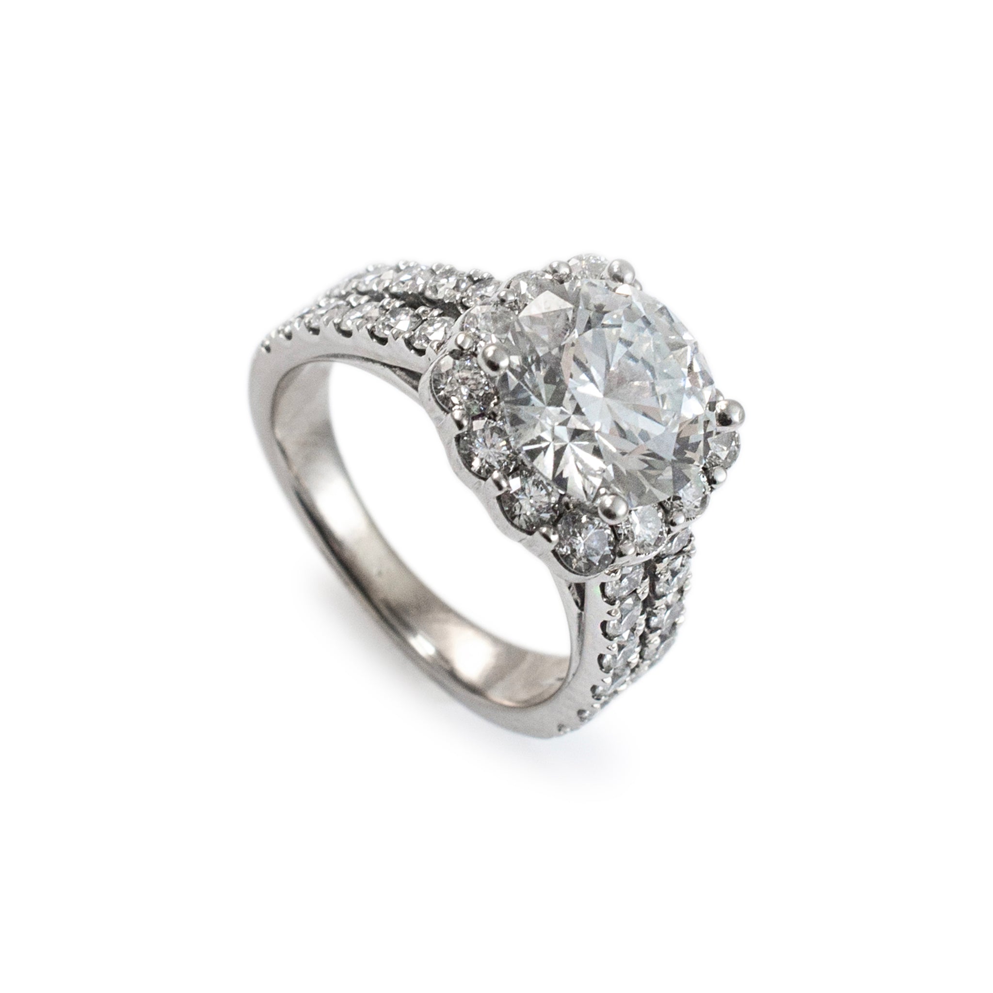 Ladies 14K White Gold Halo Accented 2.91ct Lab Grown Diamond Engagement Ring