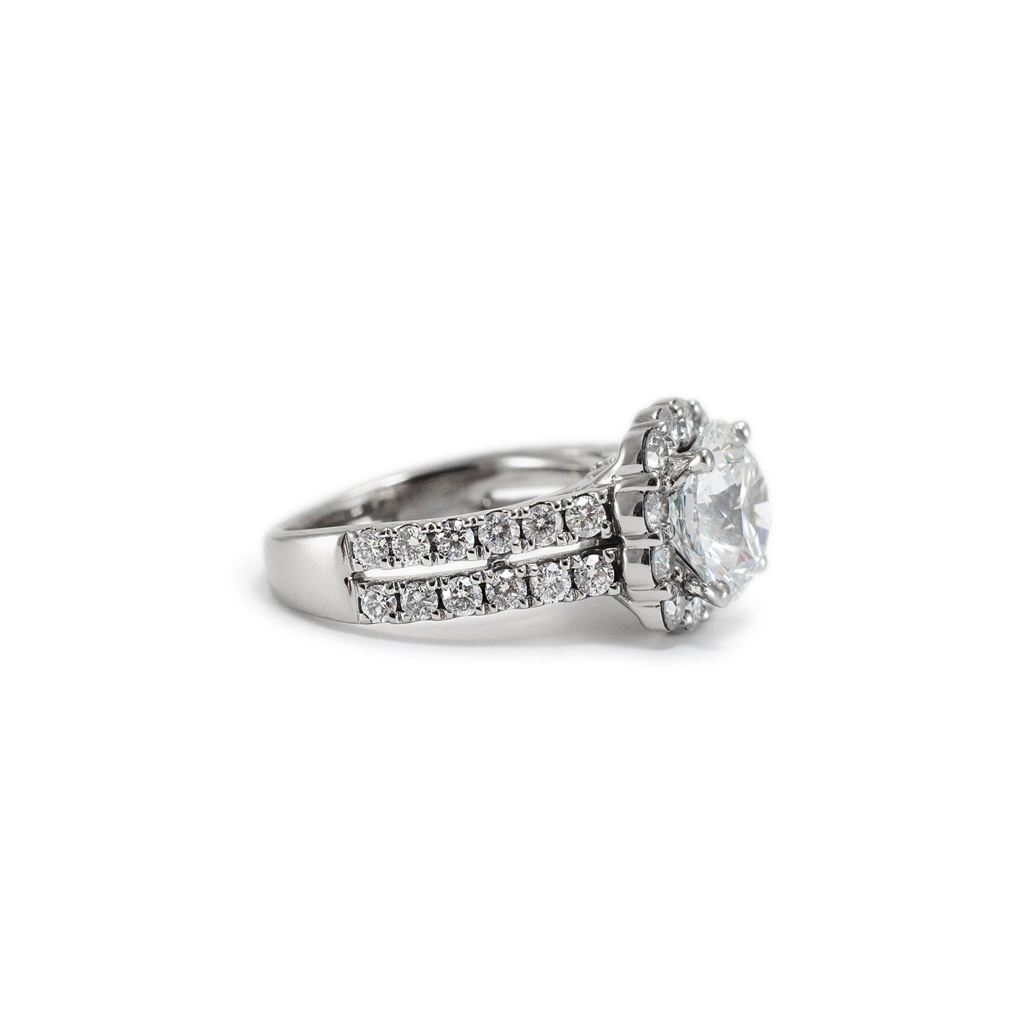 Ladies 14K White Gold Halo Accented 2.91ct Lab Grown Diamond Engagement Ring