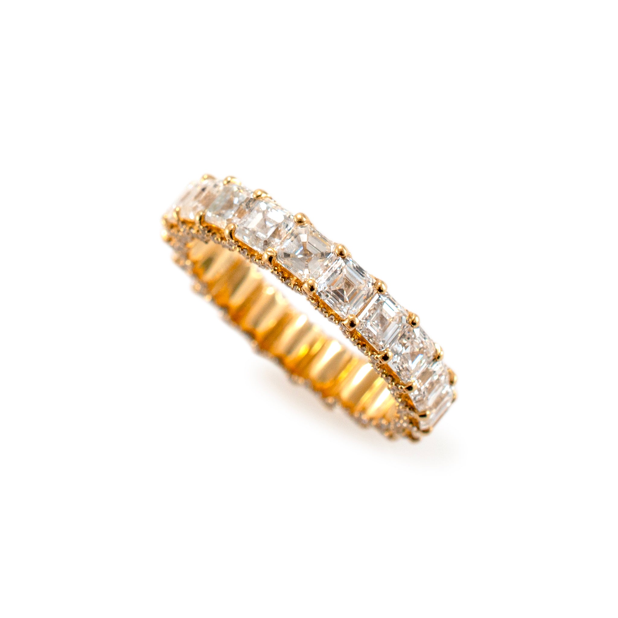 18K Yellow Gold Full Eternity 4.43ct. Asscher Cut Diamond Accented Wedding Band