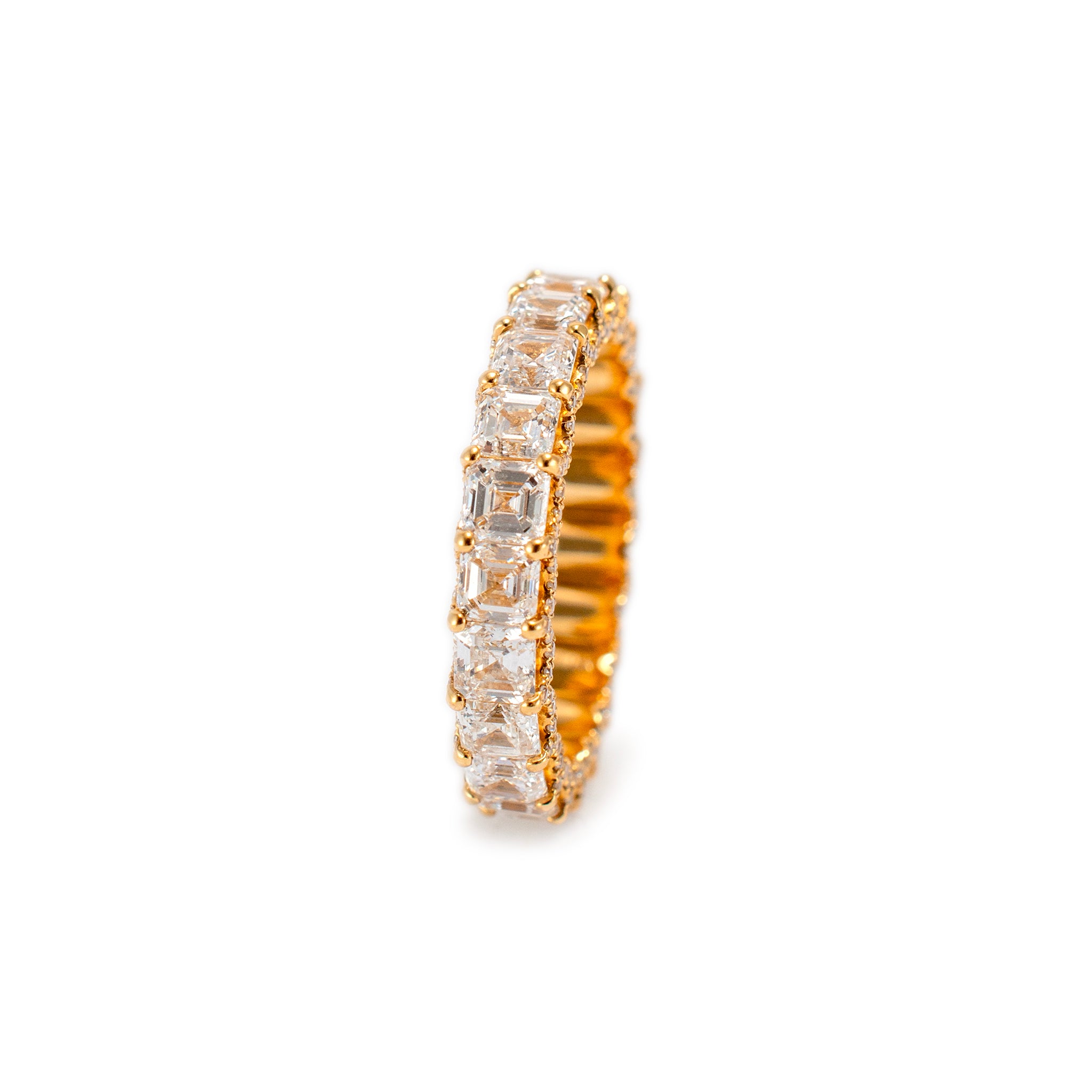 18K Yellow Gold Full Eternity 4.43ct. Asscher Cut Diamond Accented Wedding Band