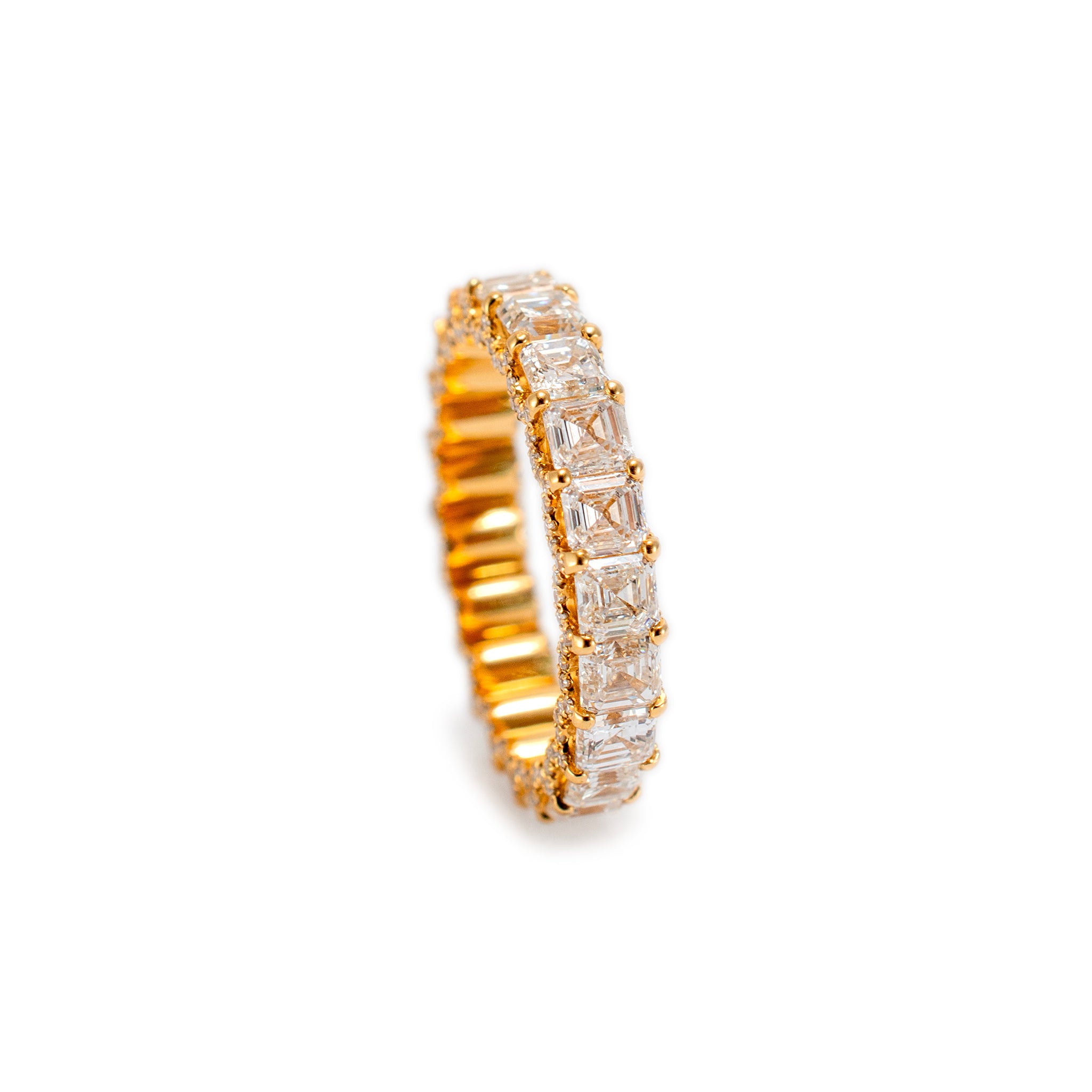 18K Yellow Gold Full Eternity 4.43ct. Asscher Cut Diamond Accented Wedding Band