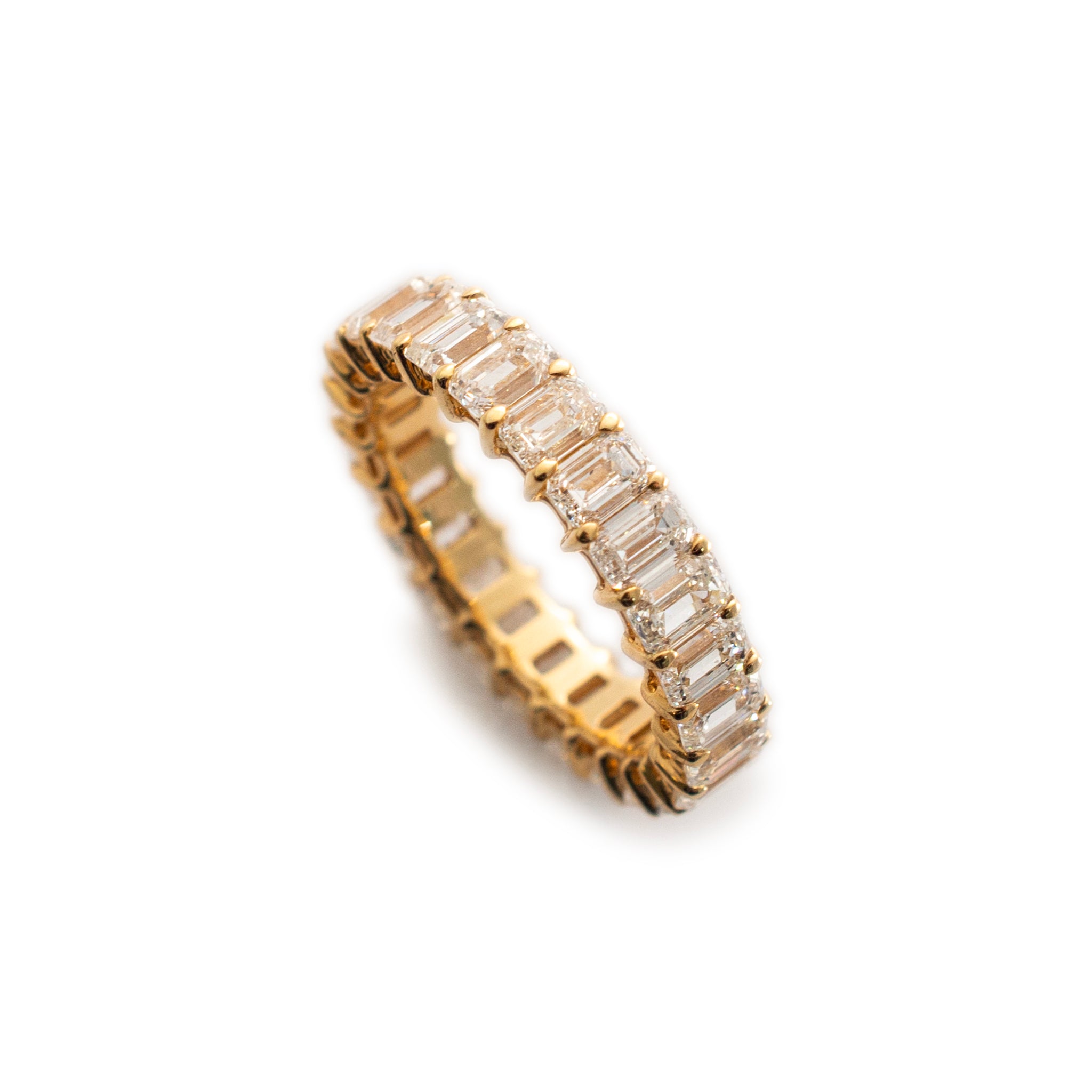Ladies 18K Yellow Gold Full Eternity Emerald Cut Diamond Wedding Band