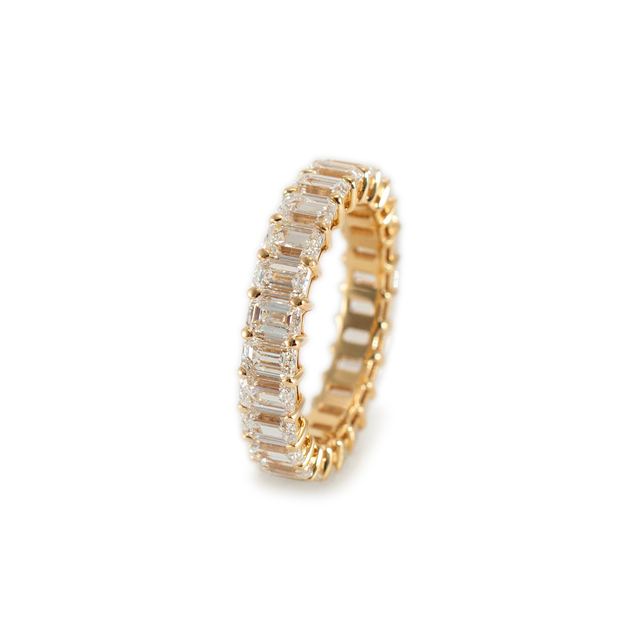 Ladies 18K Yellow Gold Full Eternity Emerald Cut Diamond Wedding Band