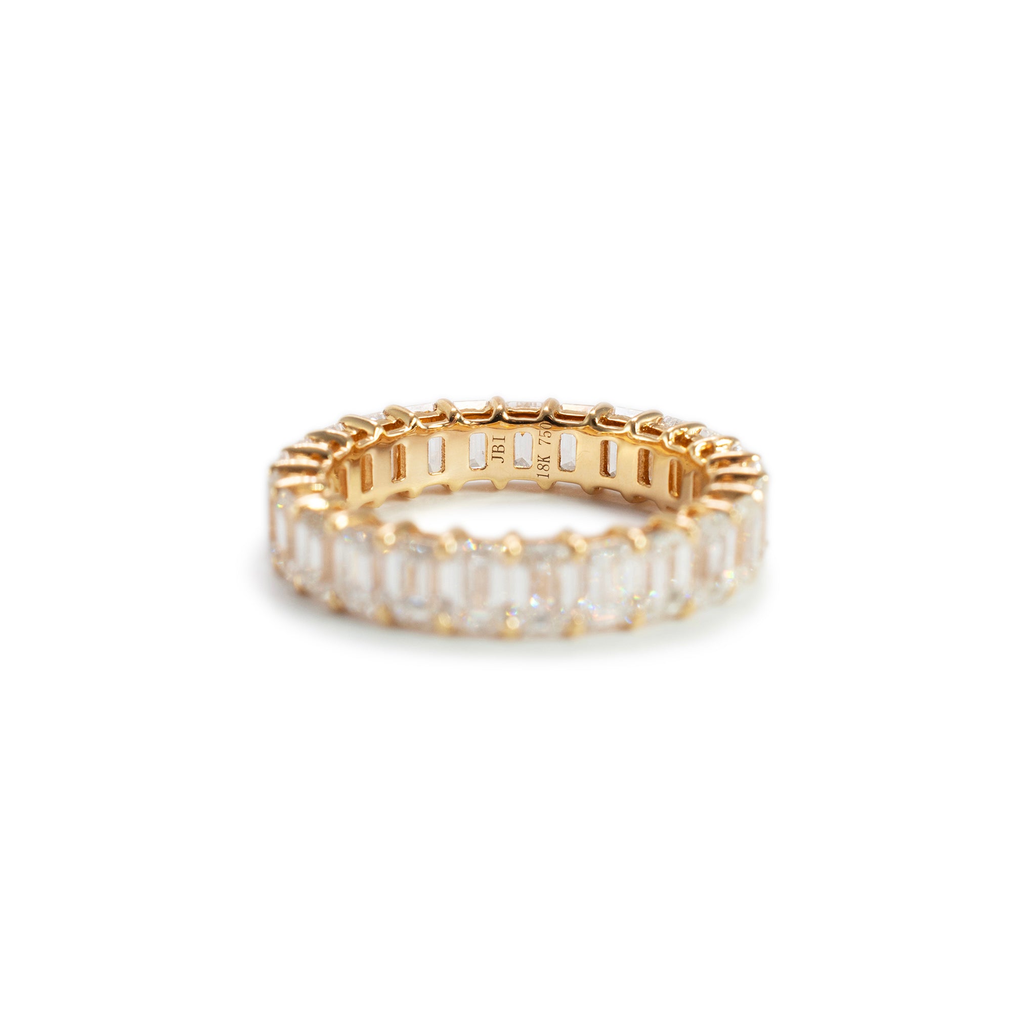 Ladies 18K Yellow Gold Full Eternity Emerald Cut Diamond Wedding Band