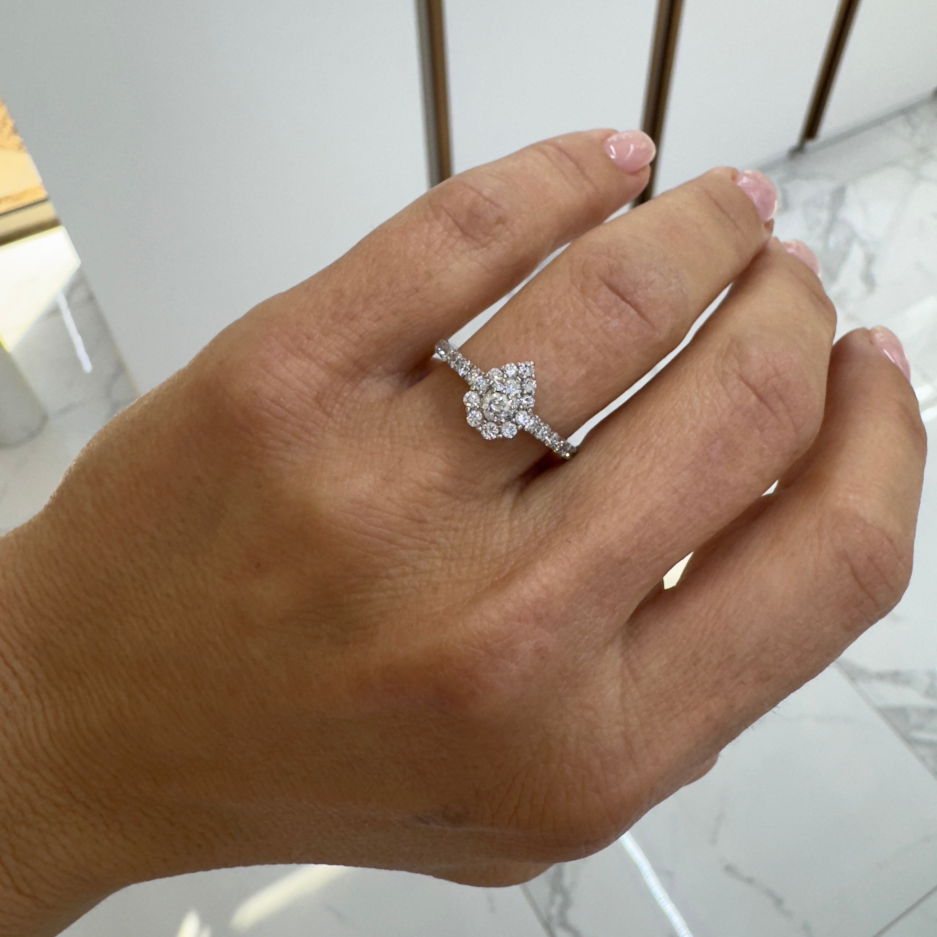 Ladies 10K White Gold Pear Shape Cluster Lab Grown Diamond Engagement Ring