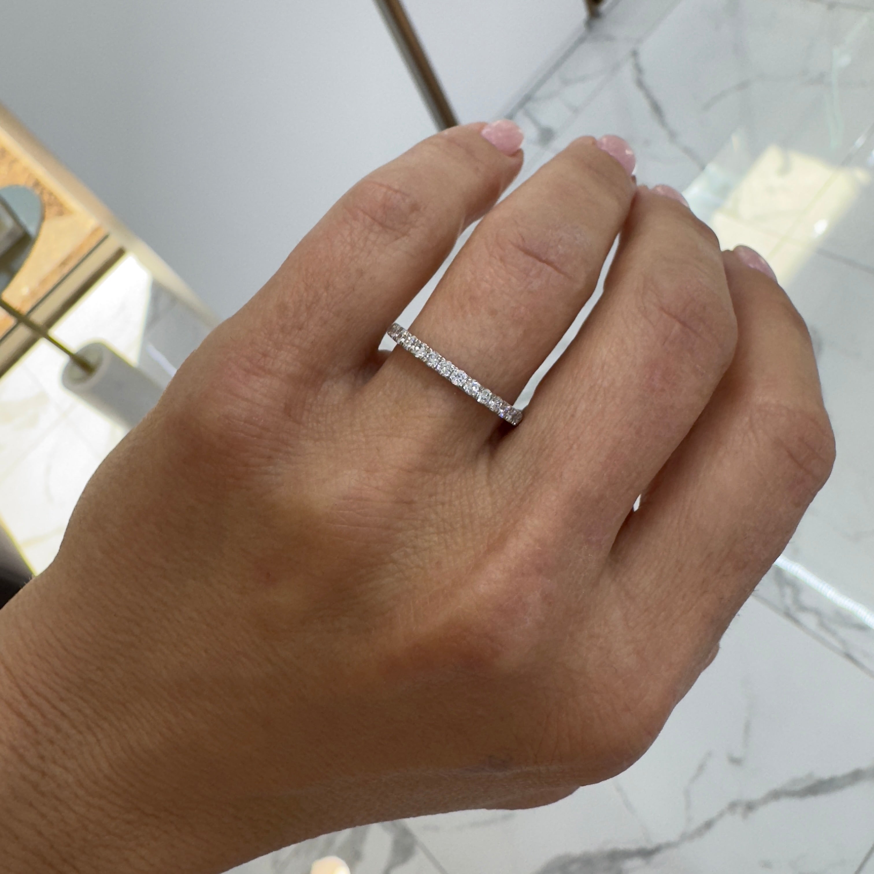 Ladies 10K White Gold Half Eternity Lab Grown Diamond Wedding Band