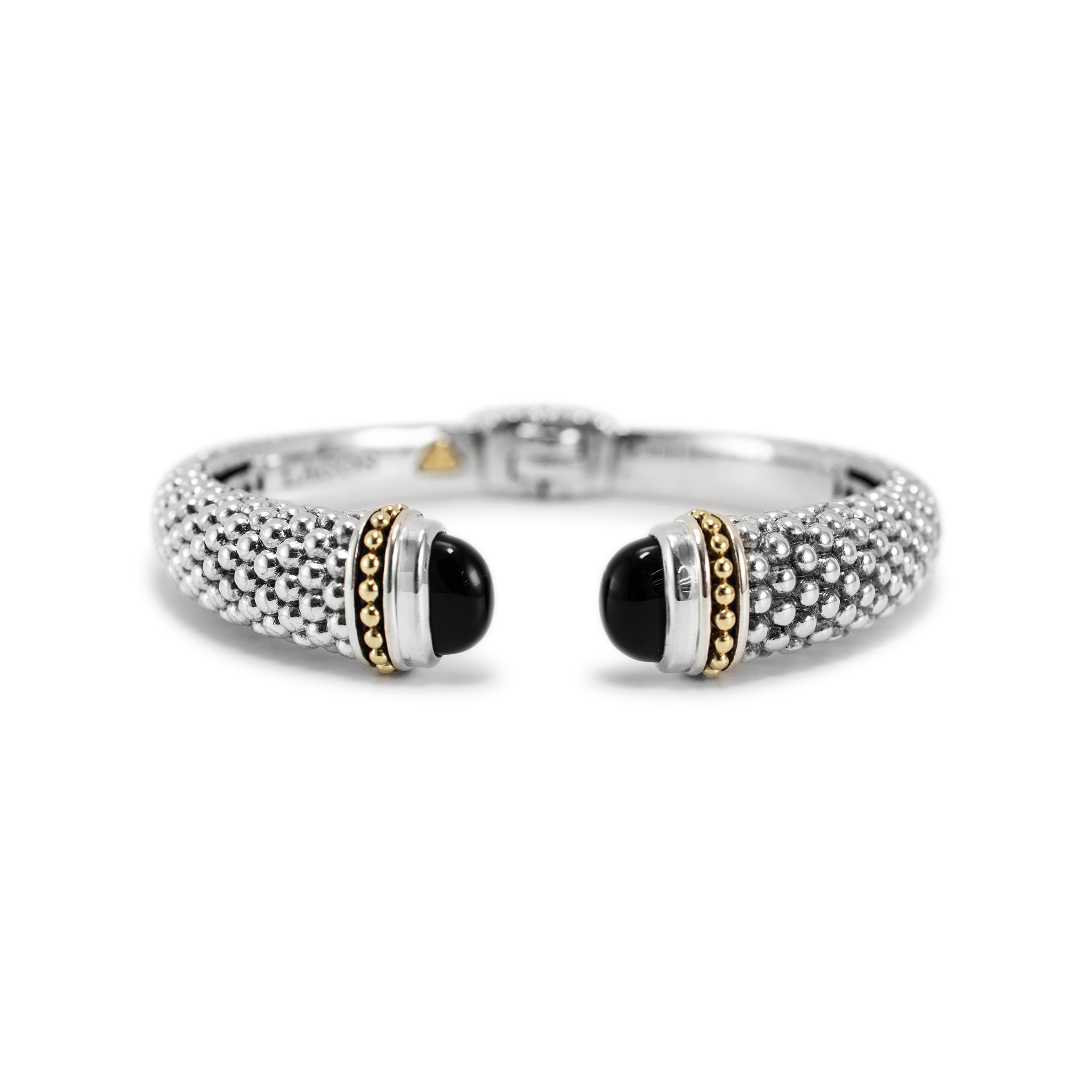 Lagos Caviar Color 925 Sterling Silver & 18K Yellow Gold Onyx Cuff Bracelet