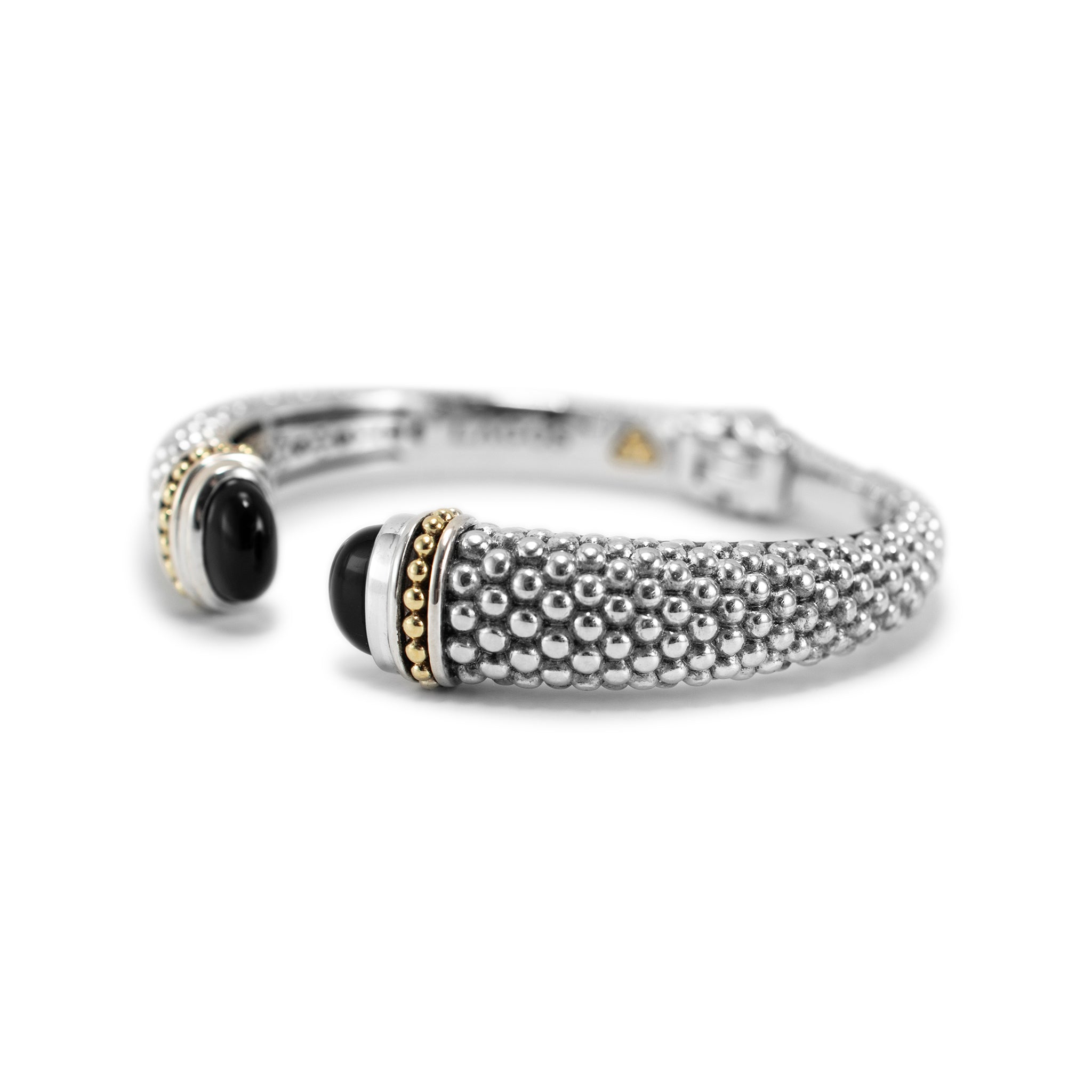 Lagos Caviar Color 925 Sterling Silver & 18K Yellow Gold Onyx Cuff Bracelet