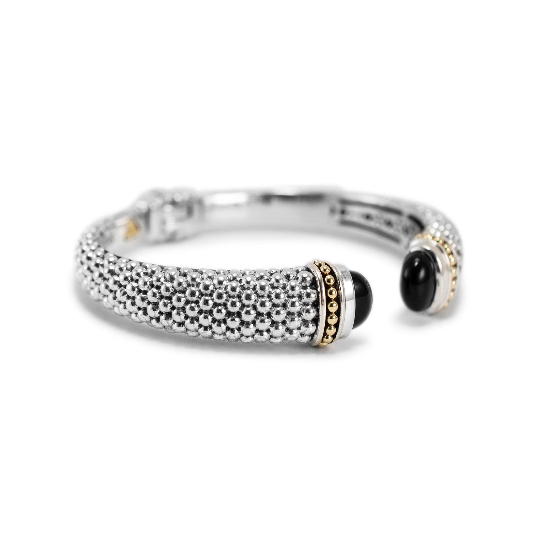 Lagos Caviar Color 925 Sterling Silver & 18K Yellow Gold Onyx Cuff Bracelet