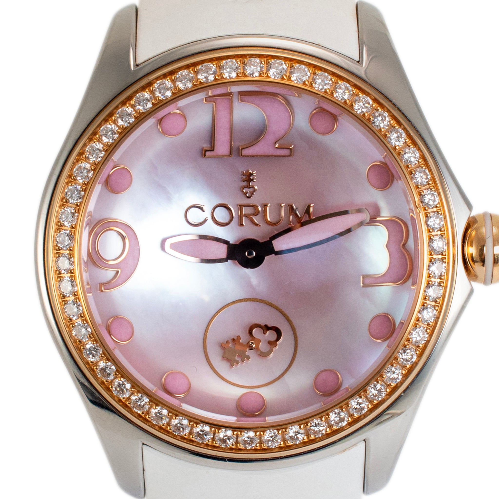 Corum Bubble 42MM L295 Pink Mop Diamond Bezel Rose Gold Stainless Steel Watch