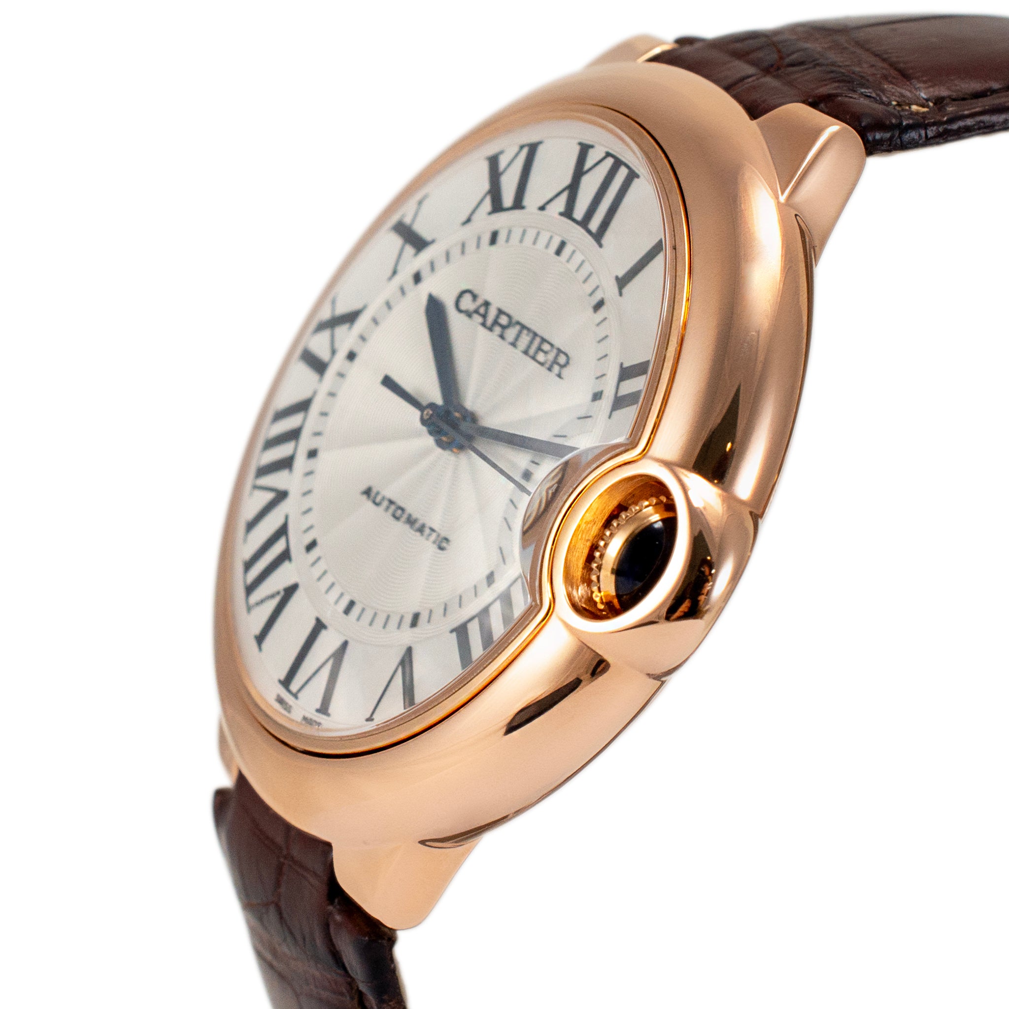 Cartier Ballon Bleu 42MM 3941 WGBB0030 18K Rose Gold Brown Leather Strap Watch
