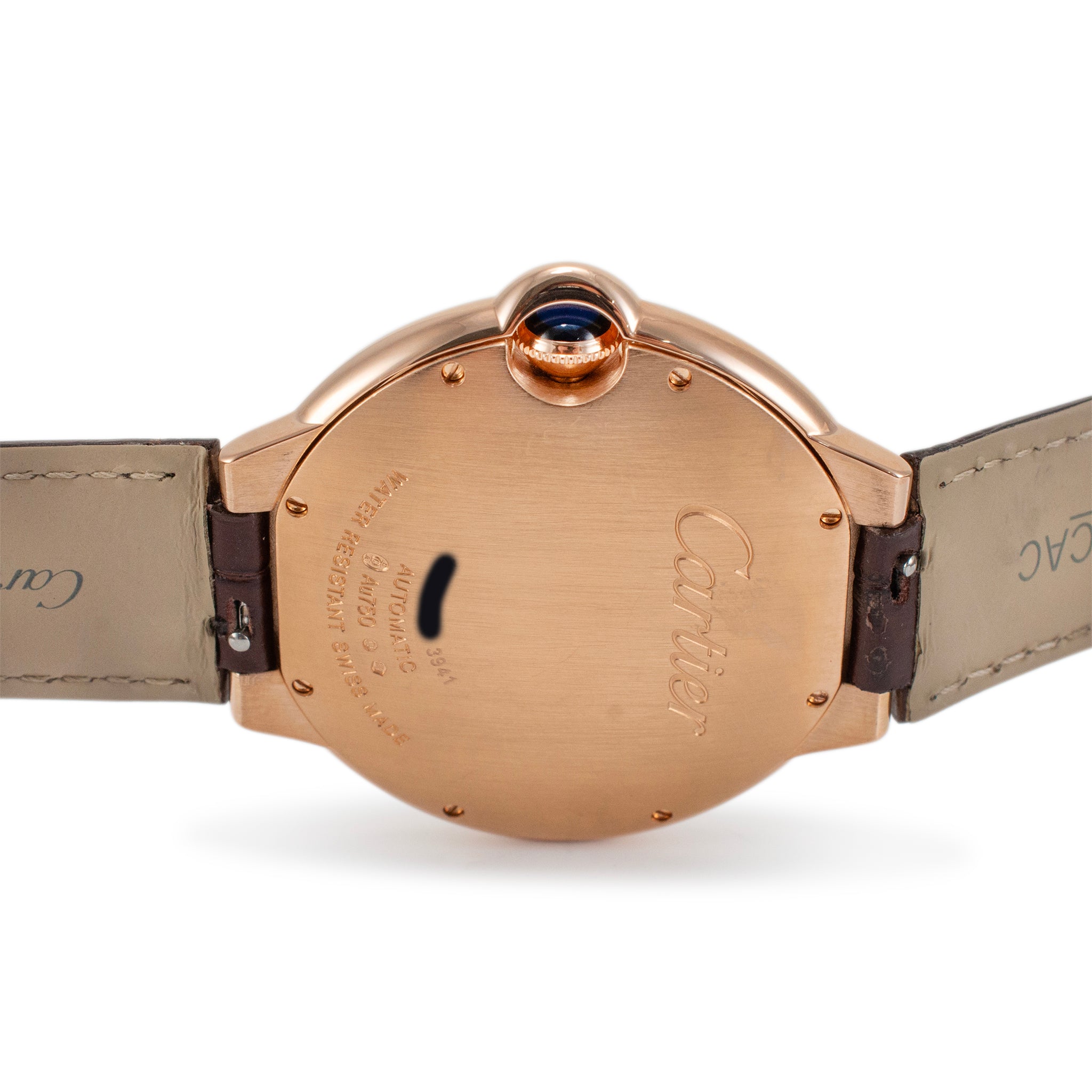 Cartier Ballon Bleu 42MM 3941 WGBB0030 18K Rose Gold Brown Leather Strap Watch