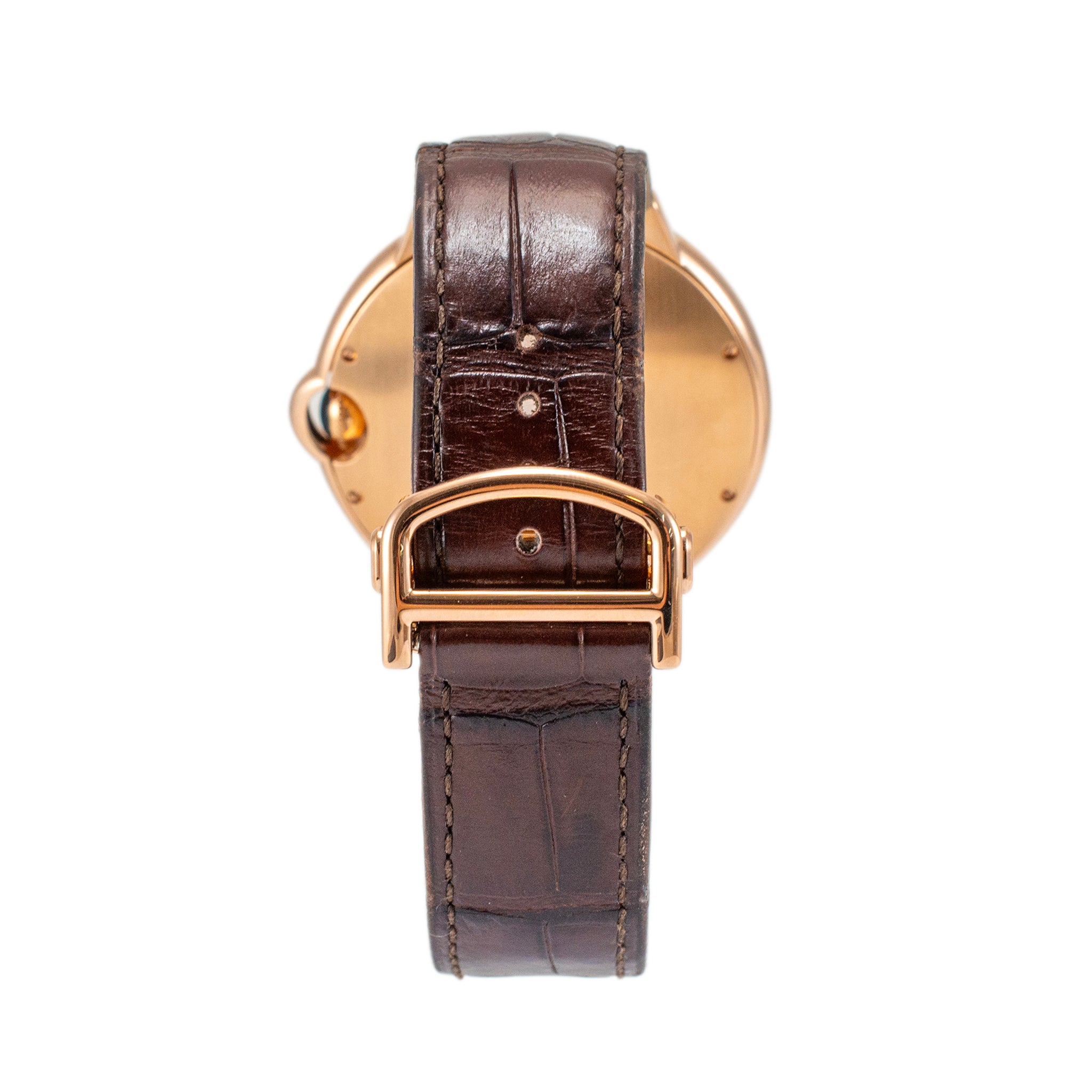 Cartier Ballon Bleu 42MM 3941 WGBB0030 18K Rose Gold Brown Leather Strap Watch