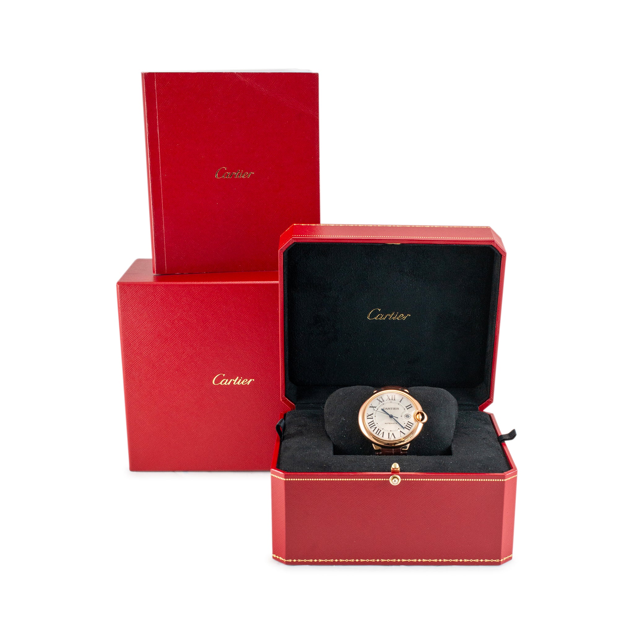 Cartier Ballon Bleu 42MM 3941 WGBB0030 18K Rose Gold Brown Leather Strap Watch