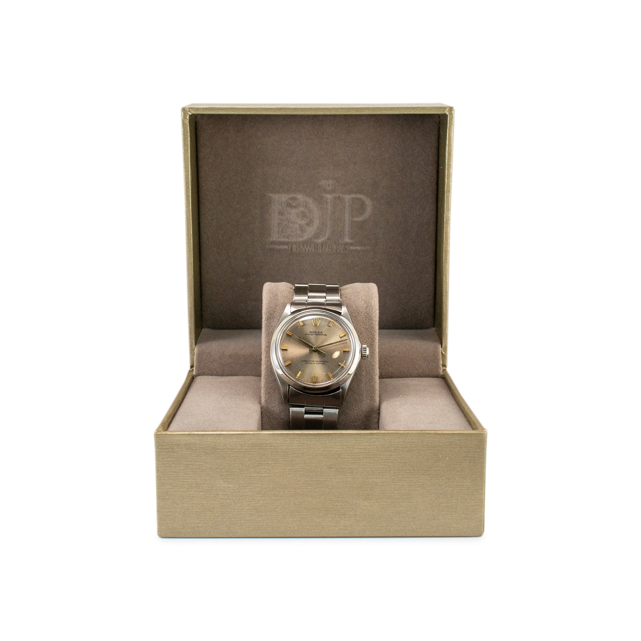 Vintage 1968 Rolex Oyster Perpetual 34MM 1002 Brown Stick Stainless Steel Watch