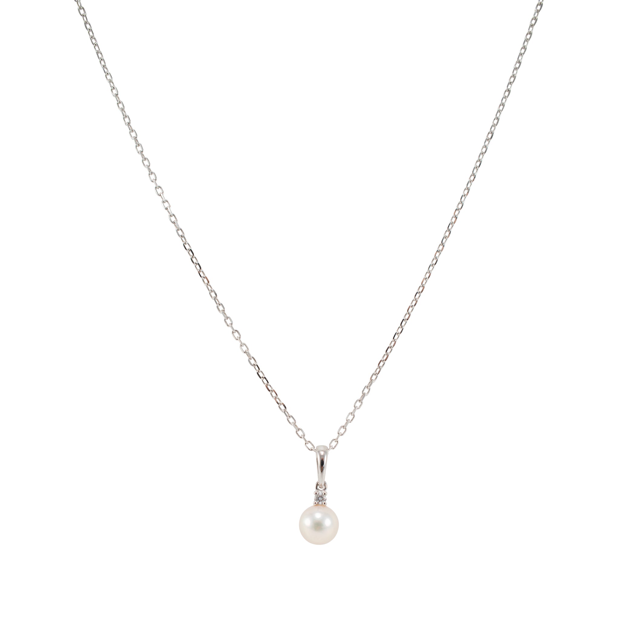 Mikimoto 18K White Gold 6.5mm Akoya Pearl Solitaire Pendant Necklace