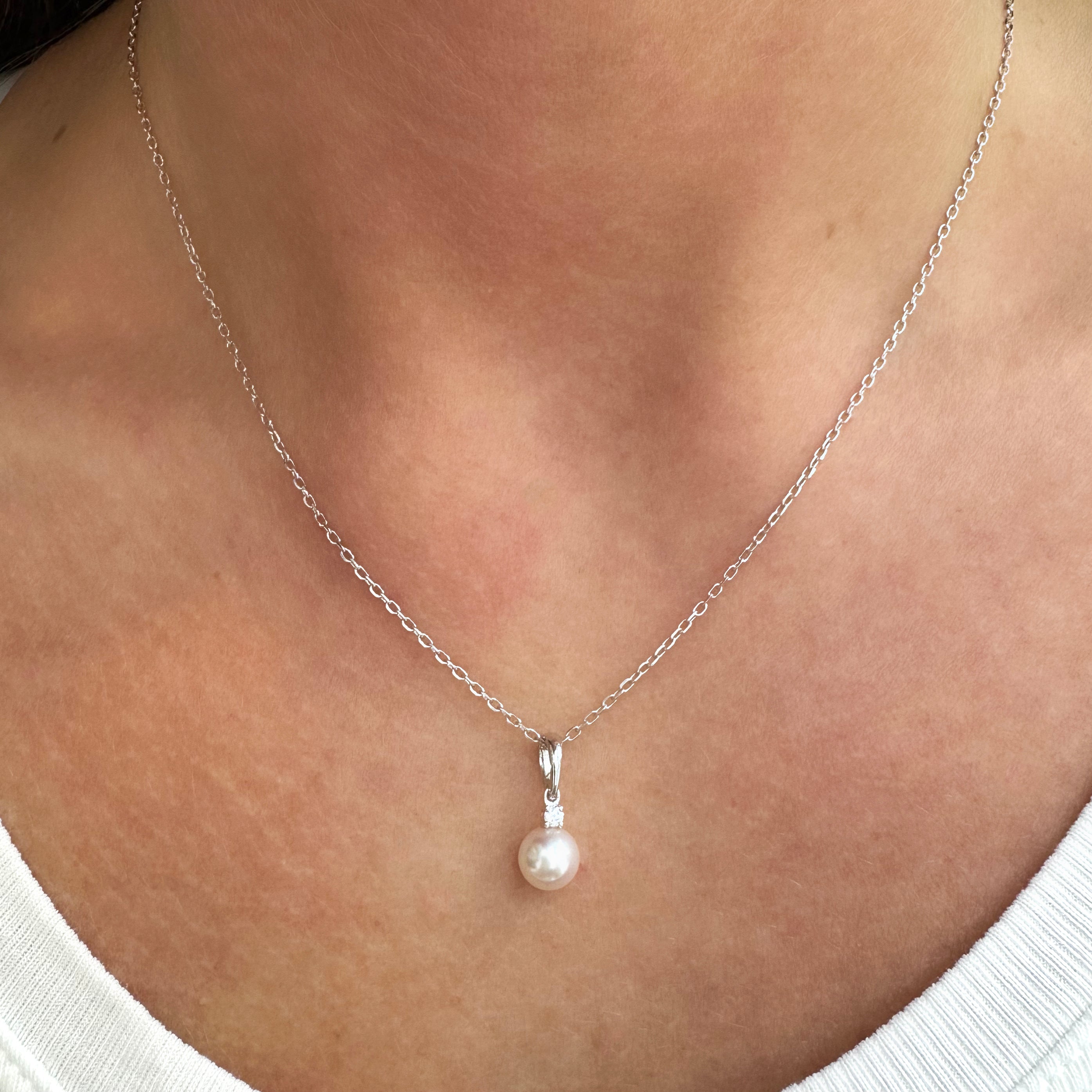 Mikimoto 18K White Gold 6.5mm Akoya Pearl Solitaire Pendant Necklace