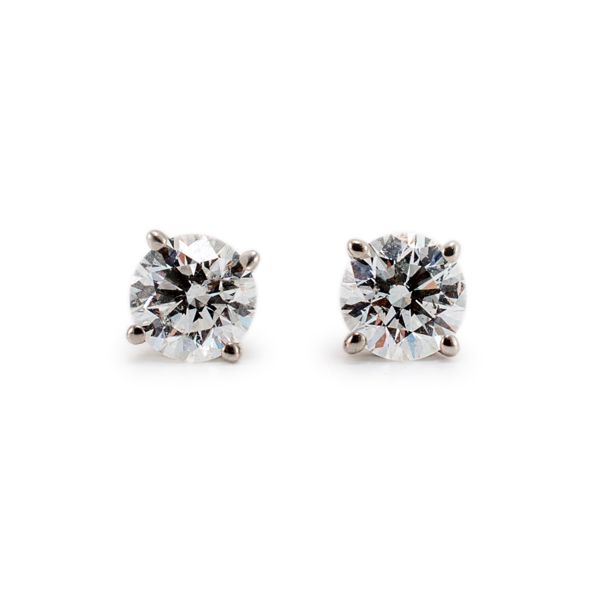 14K White Gold 4-Prong Screw Back 1.00ct Diamond Stud Earrings