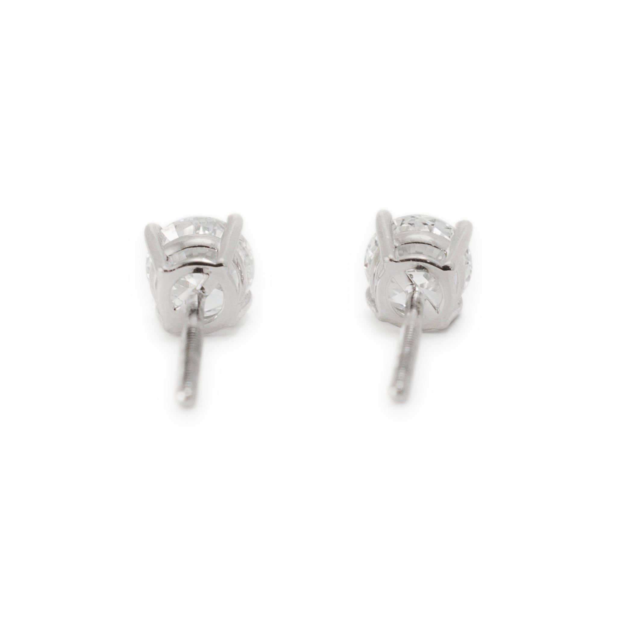 14K White Gold 4-Prong Screw Back 1.00ct Diamond Stud Earrings