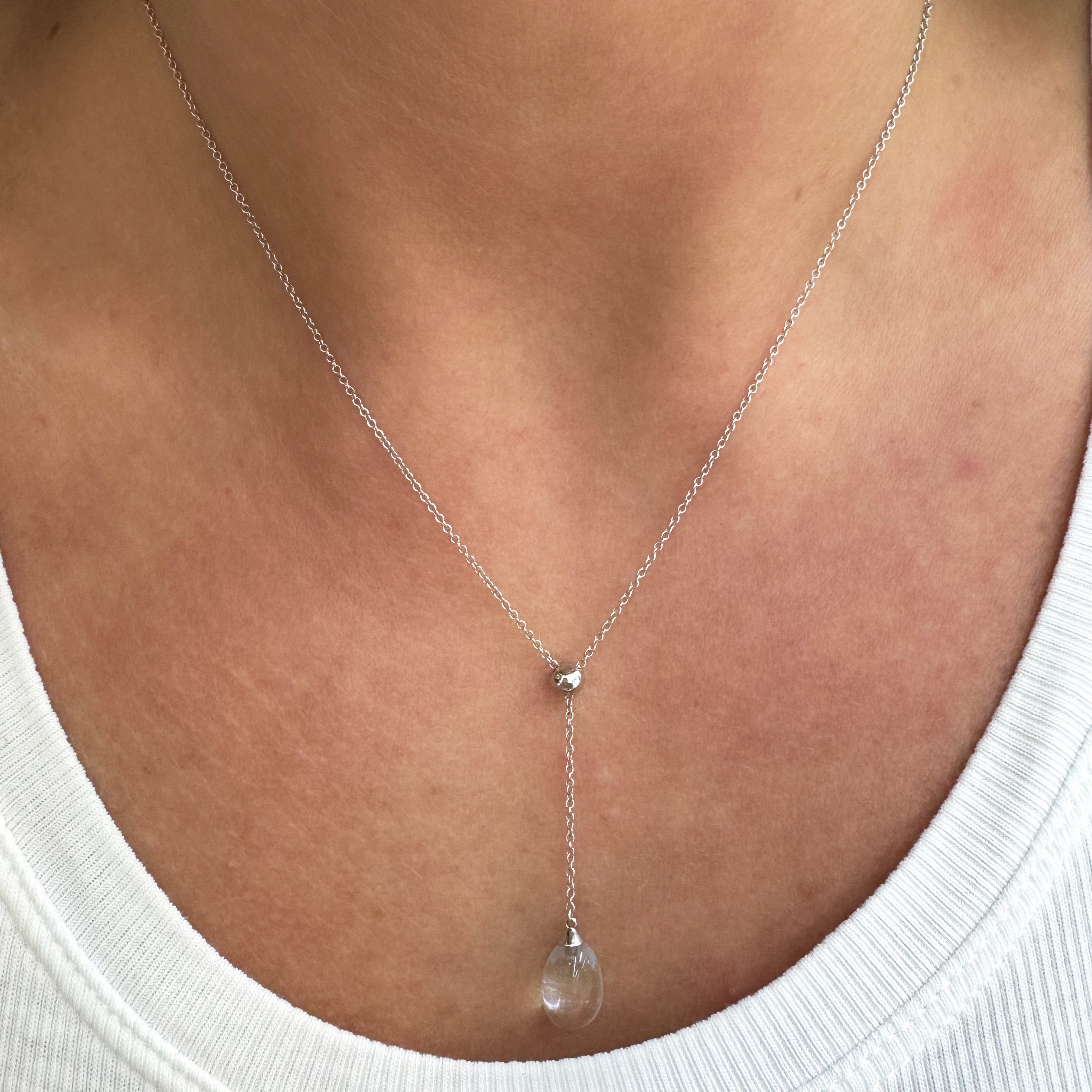 Tiffany & Co. 18K White Gold Aquamarine Drop Pendant Necklace