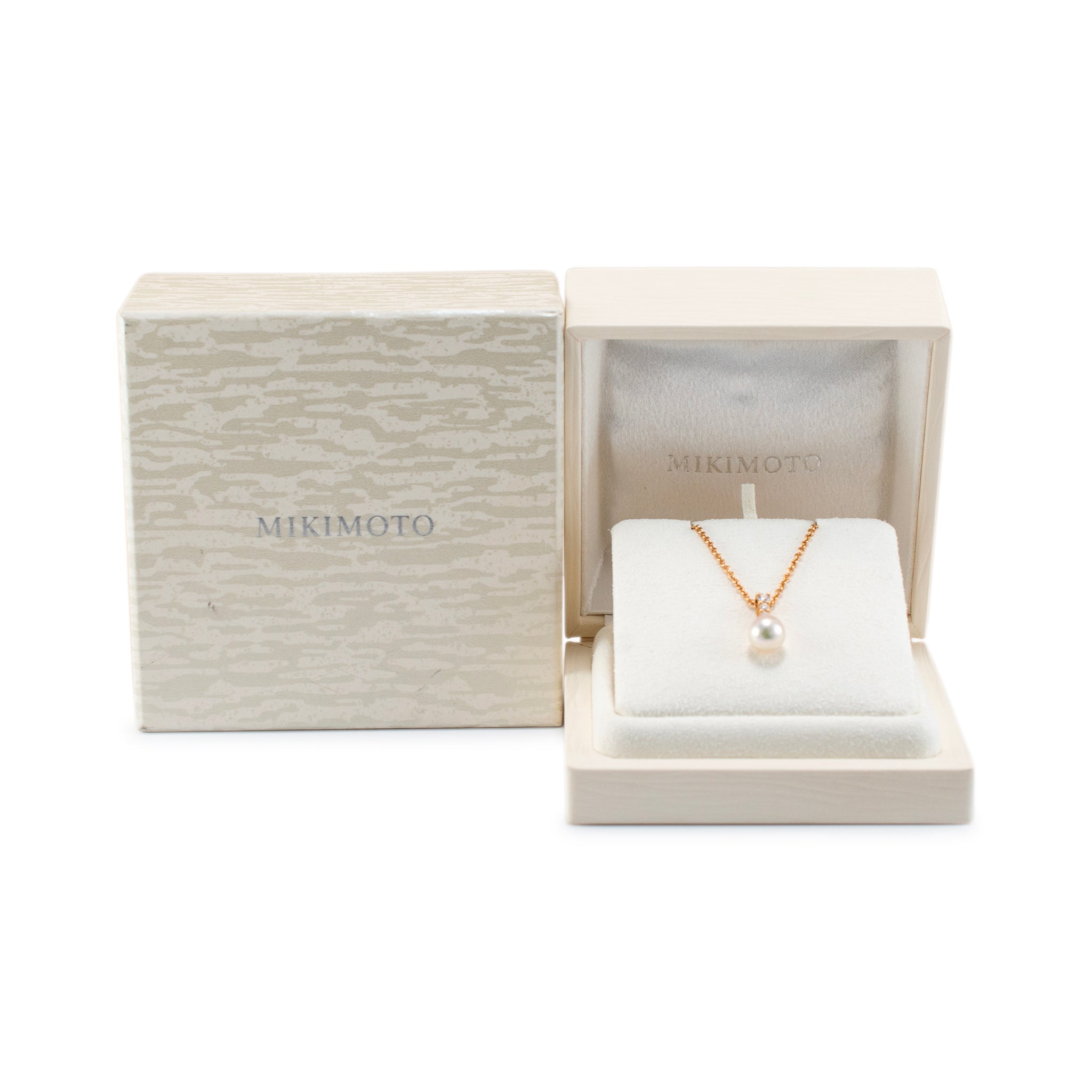 Mikimoto Morning Dew 18K Rose Gold 3 Diamonds 10MM Pearl Pendant Necklace