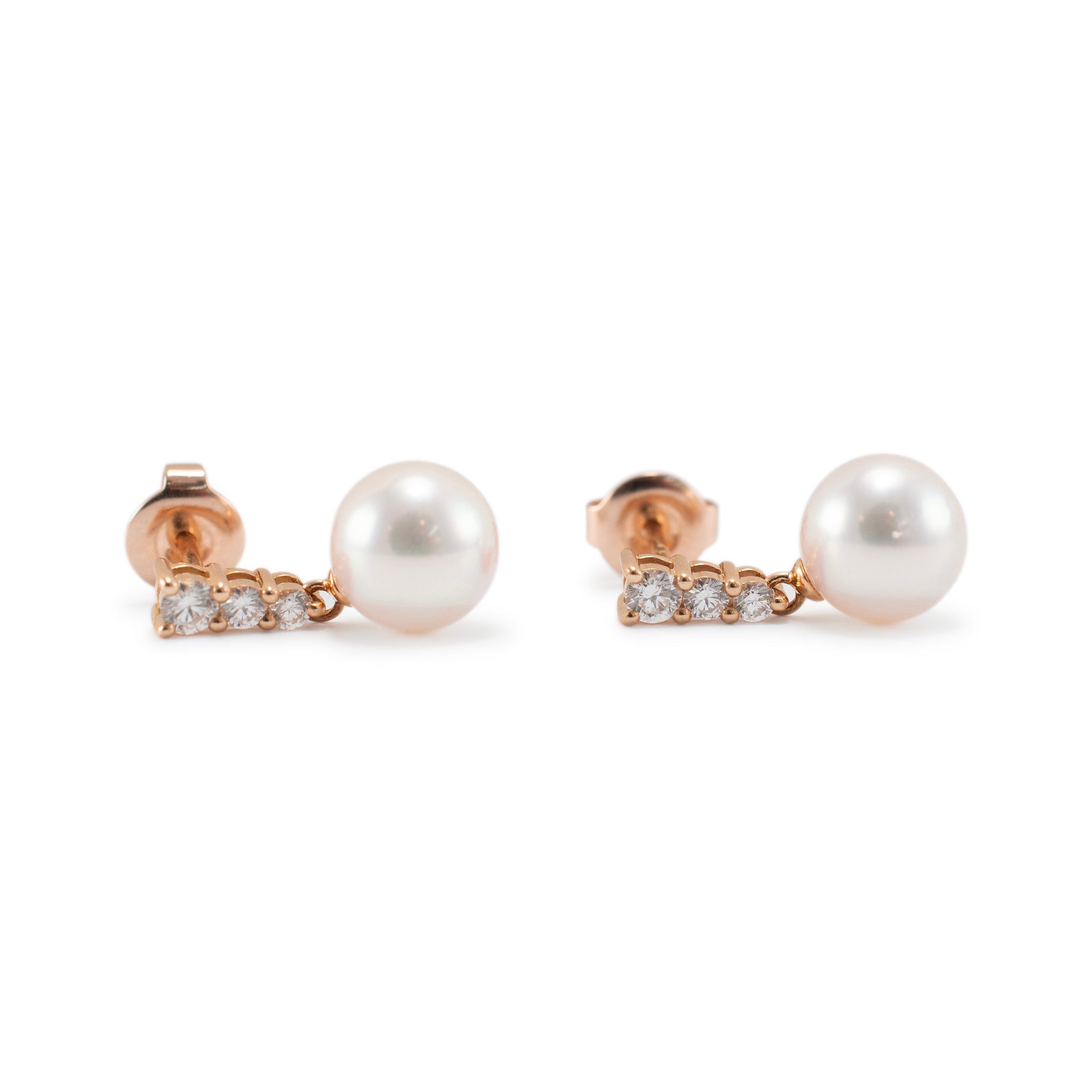 Mikimoto Morning Dew 18K Rose Gold Akoya Cultured Pearl Diamond Drop Earrings