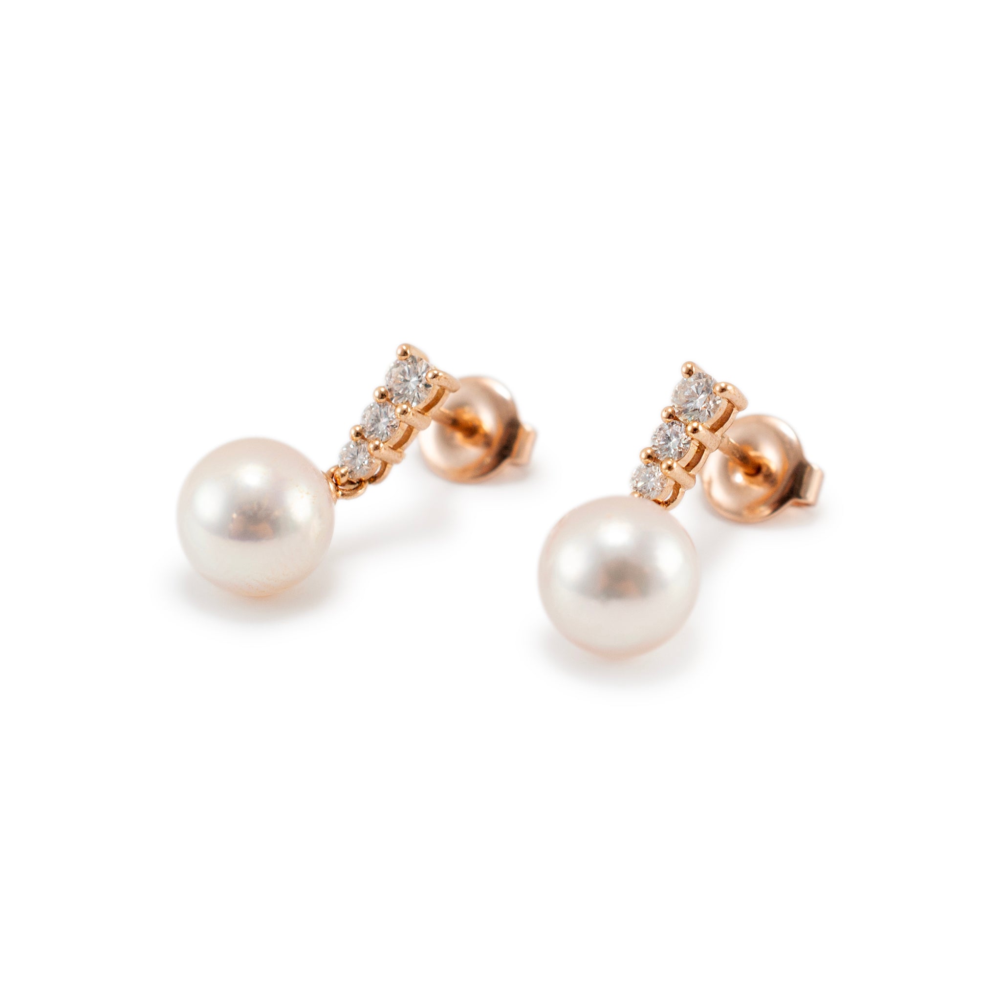 Mikimoto Morning Dew 18K Rose Gold Akoya Cultured Pearl Diamond Drop Earrings