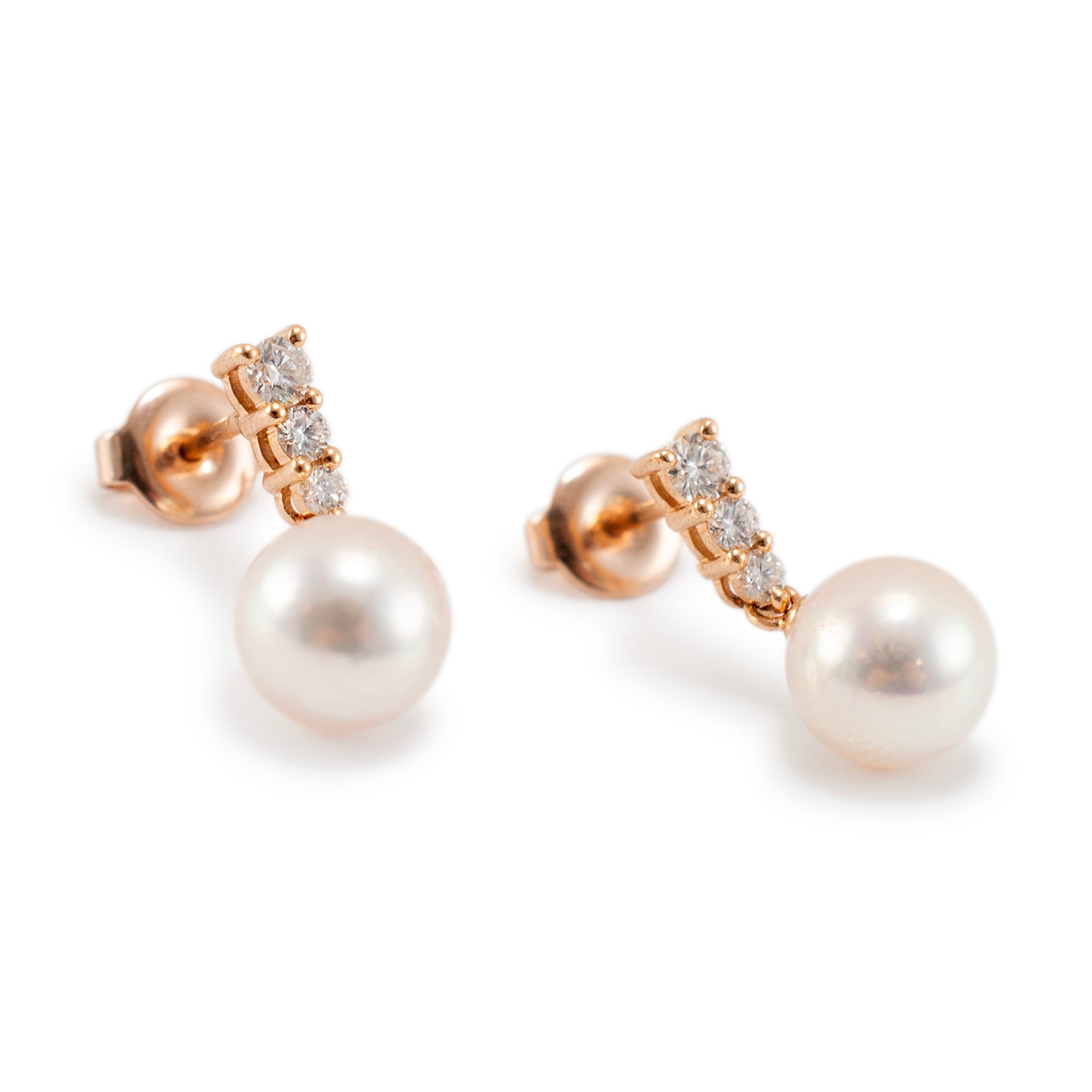 Mikimoto Morning Dew 18K Rose Gold Akoya Cultured Pearl Diamond Drop Earrings