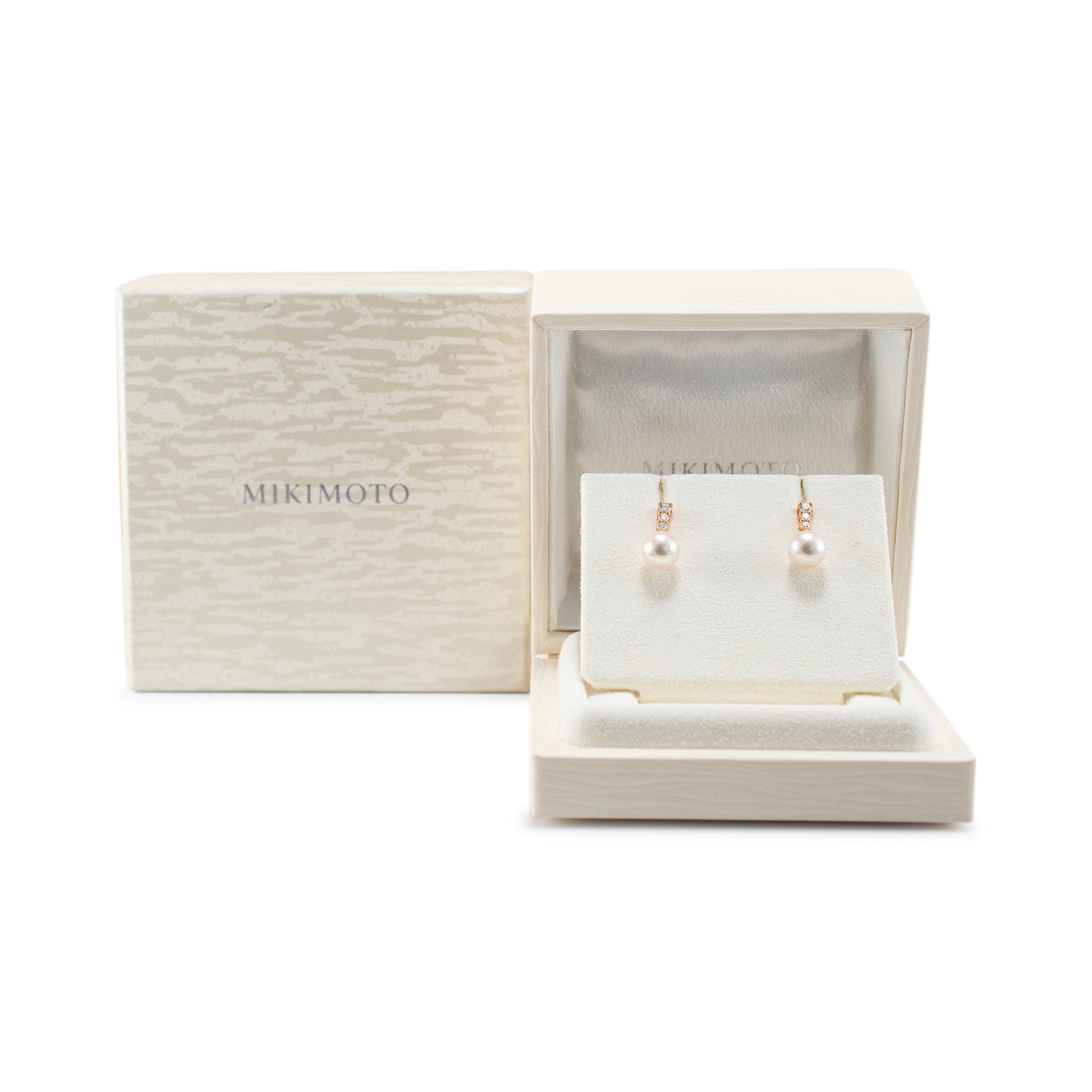 Mikimoto Morning Dew 18K Rose Gold Akoya Cultured Pearl Diamond Drop Earrings