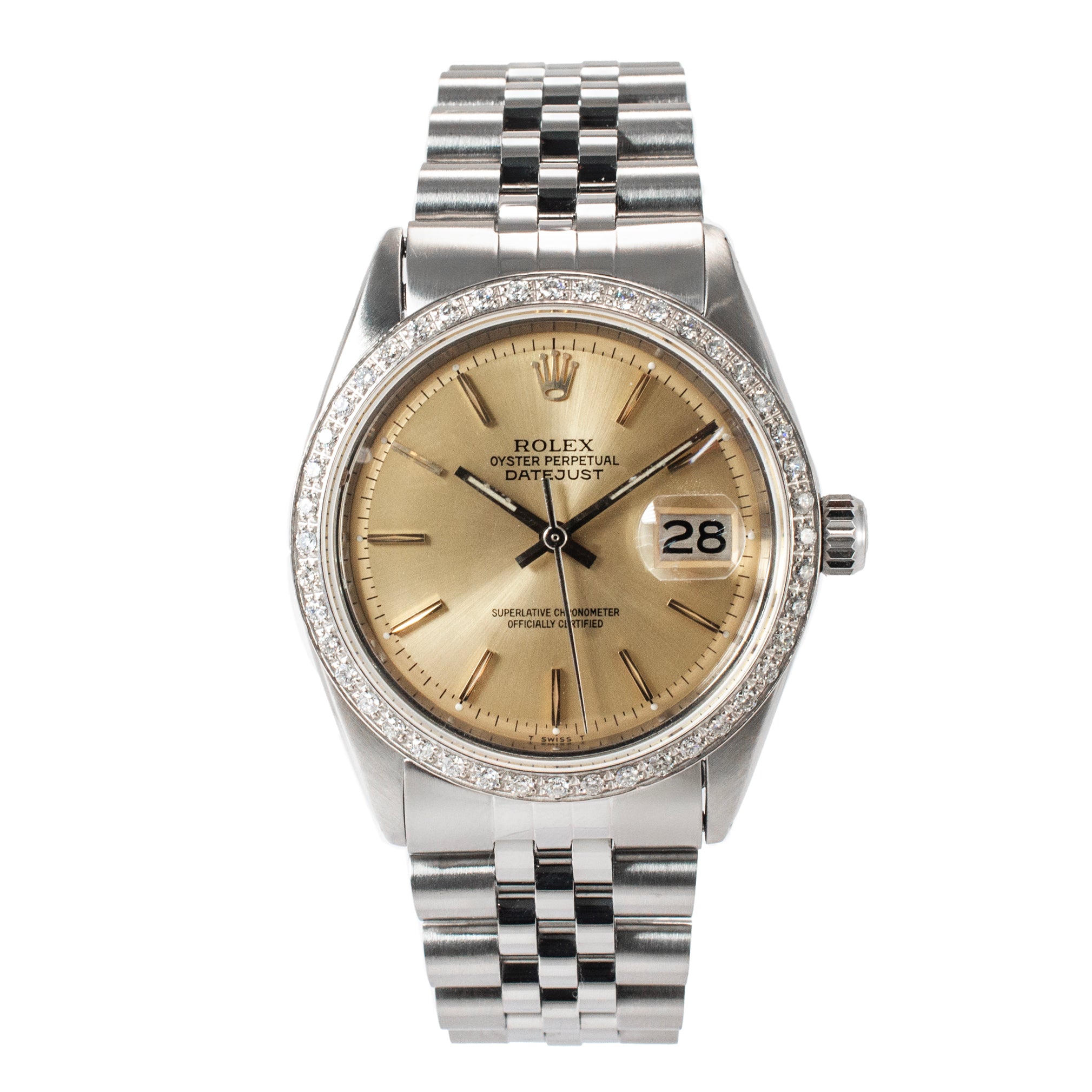 1972 Rolex Datejust 36MM 1601 Diamond Bezel Jubilee Stainless Steel Watch