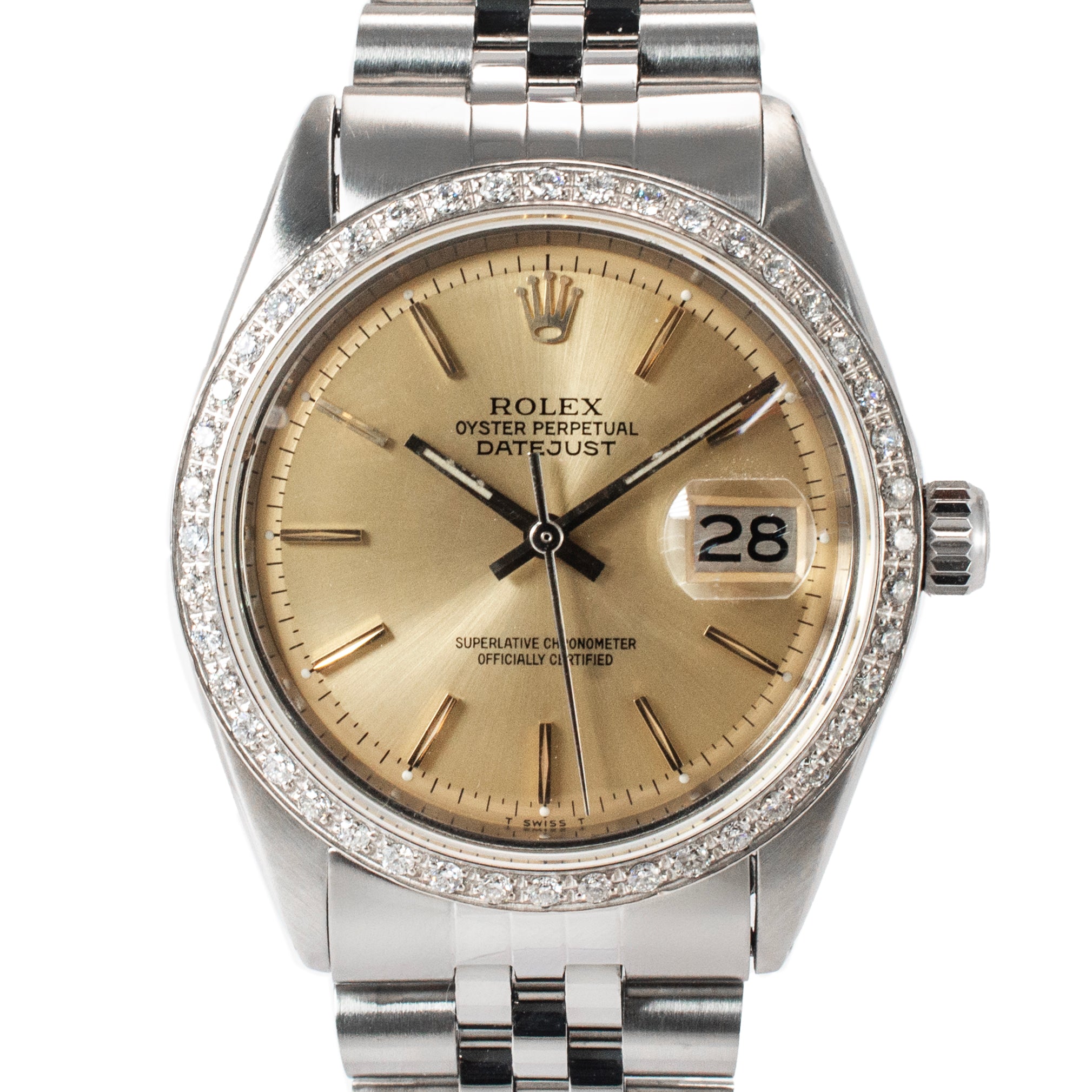 1972 Rolex Datejust 36MM 1601 Diamond Bezel Jubilee Stainless Steel Watch