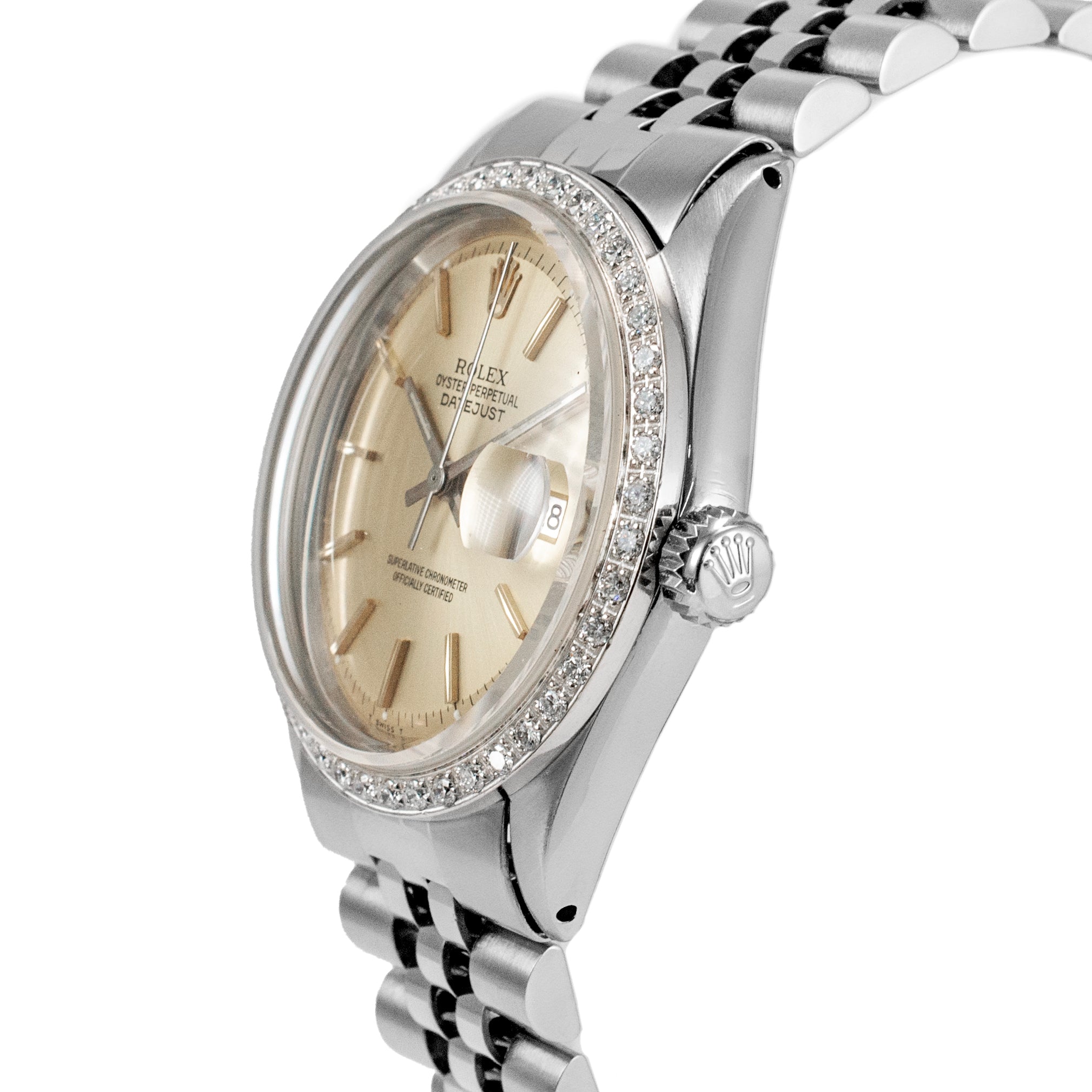 1972 Rolex Datejust 36MM 1601 Diamond Bezel Jubilee Stainless Steel Watch