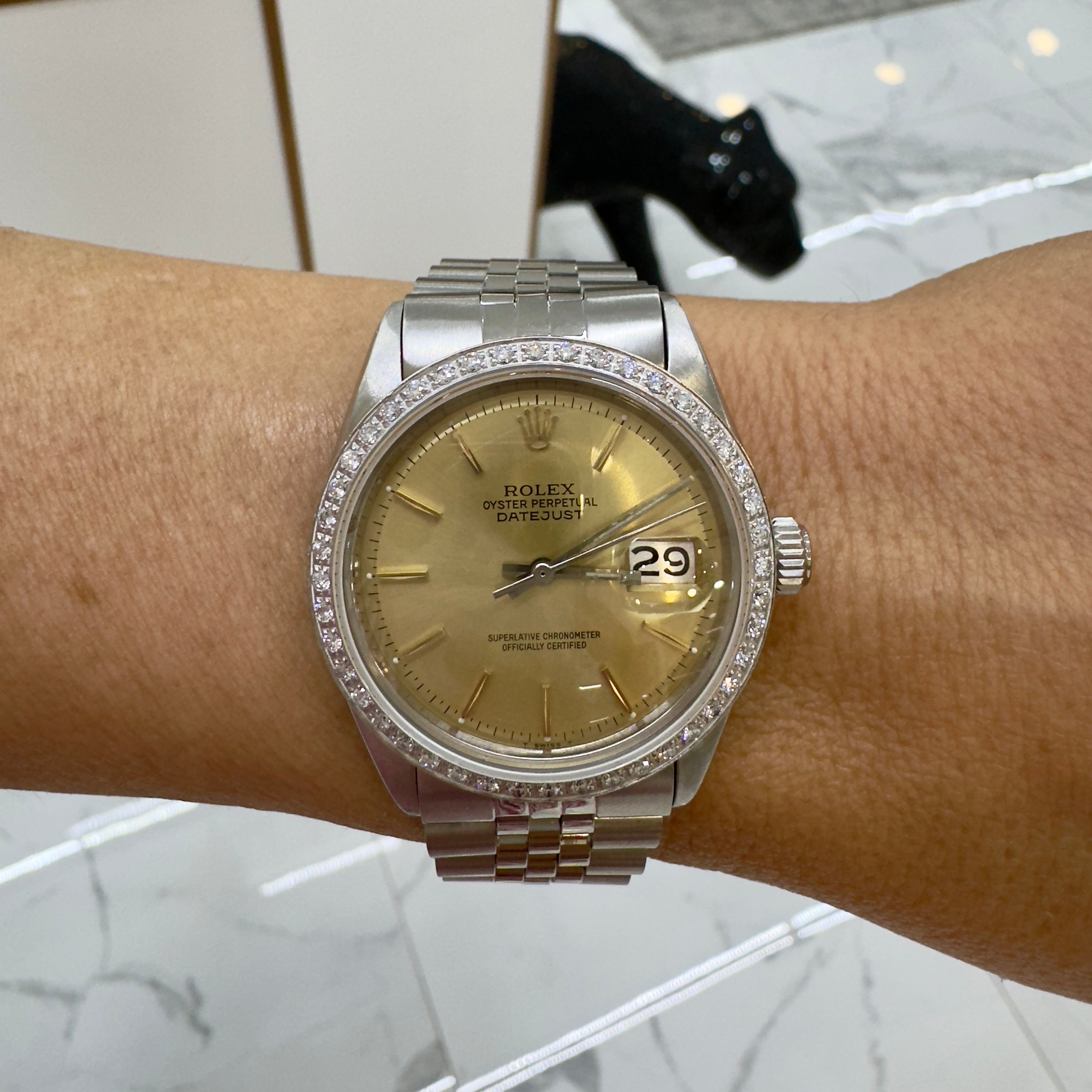 1972 Rolex Datejust 36MM 1601 Diamond Bezel Jubilee Stainless Steel Watch