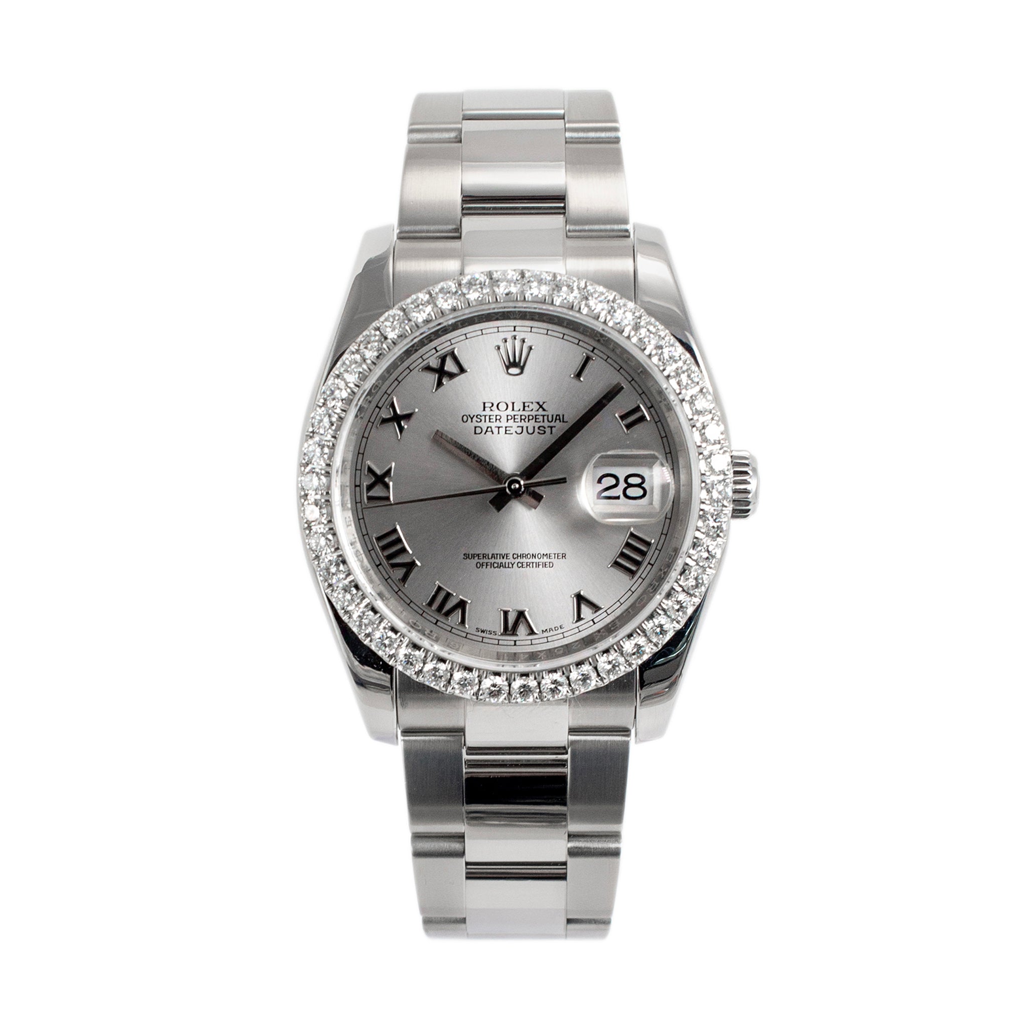 Rolex Datejust 36MM 116200 Roman Dial Diamond Bezel Oyster Stainless Steel Watch