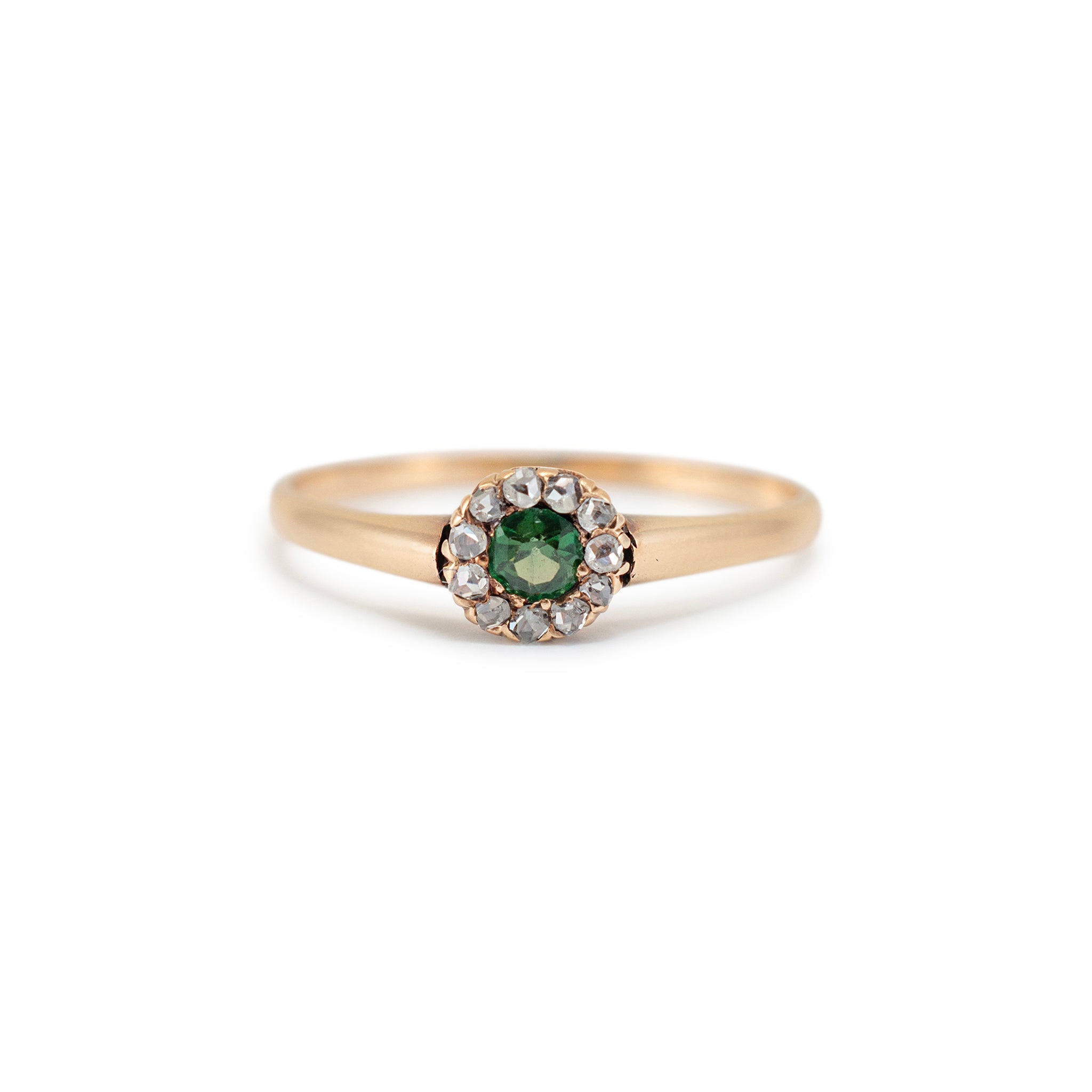 Antique Victorian 12K Tourmaline Halo Rose Cut Diamond Cocktail Ring