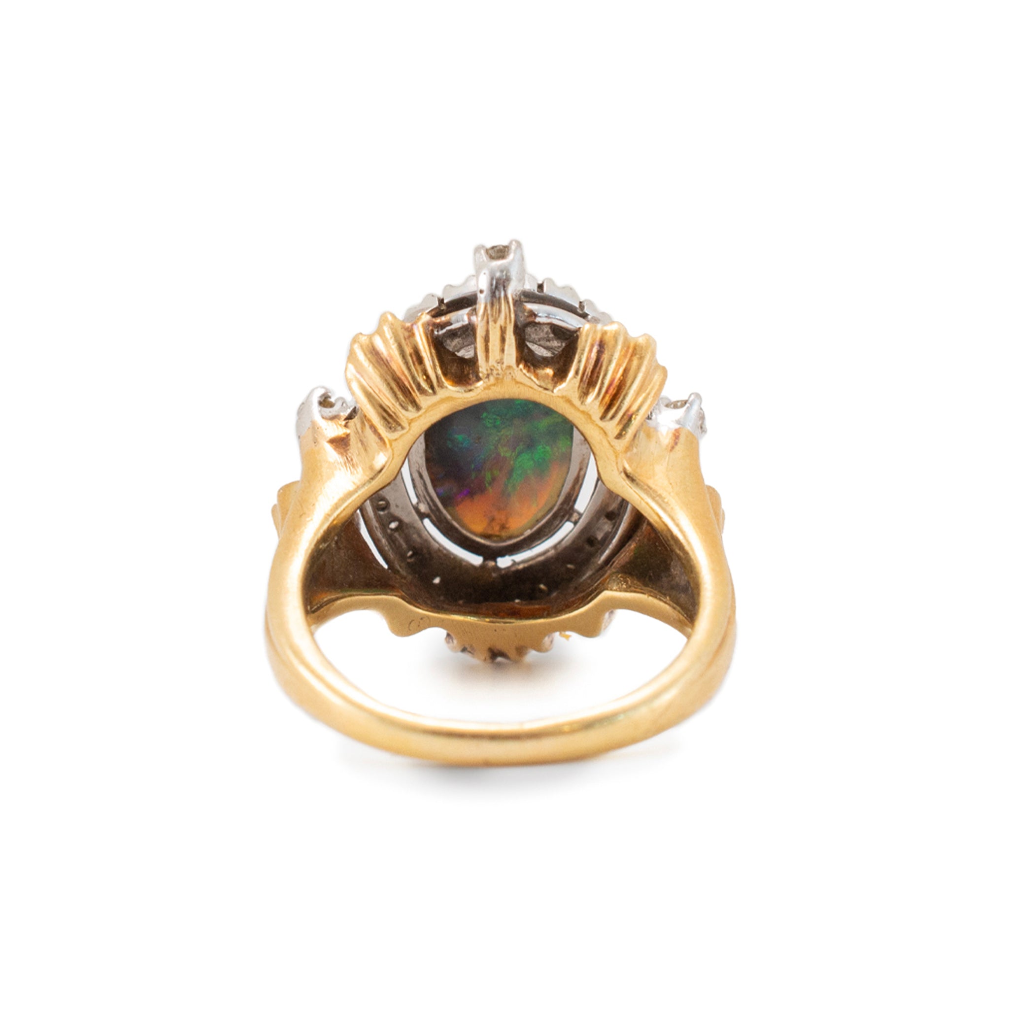 Vintage 18K Yellow Gold & Palladium AGL Australian Opal Diamond Cocktail Ring