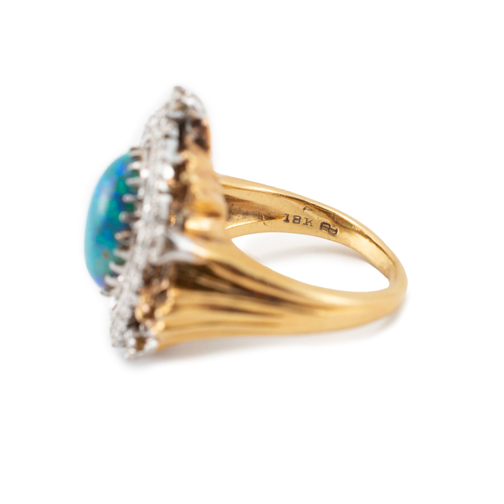 Vintage 18K Yellow Gold & Palladium AGL Australian Opal Diamond Cocktail Ring