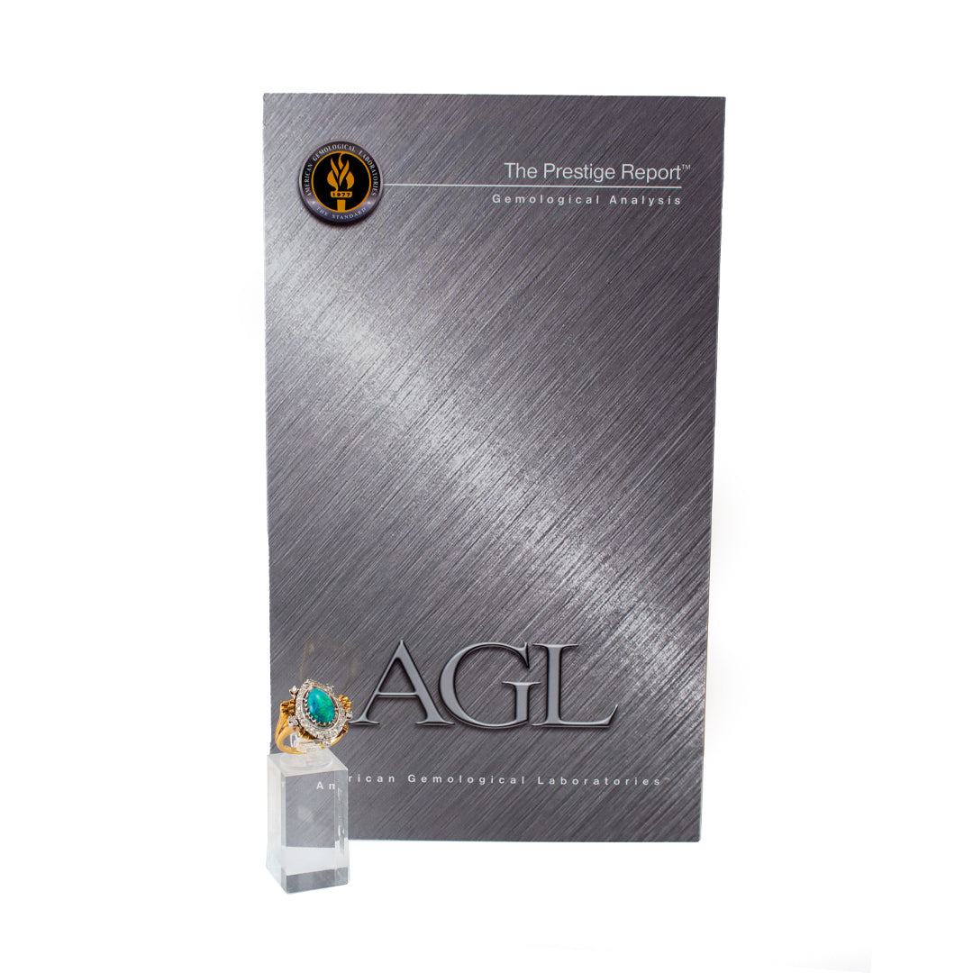 Vintage 18K Yellow Gold & Palladium AGL Australian Opal Diamond Cocktail Ring