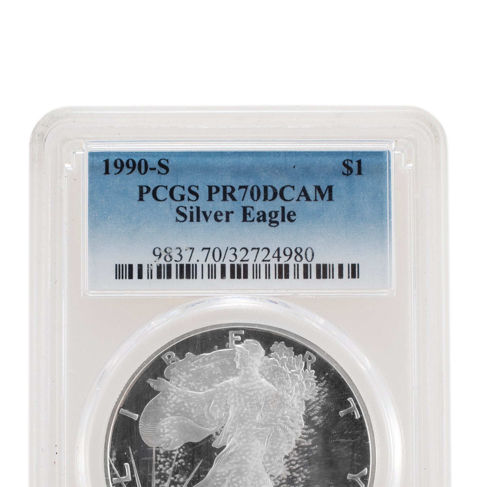 1990-S PCGS PR70DCAM 1OZ 999 Silver $1 American Eagle Liberty Coin
