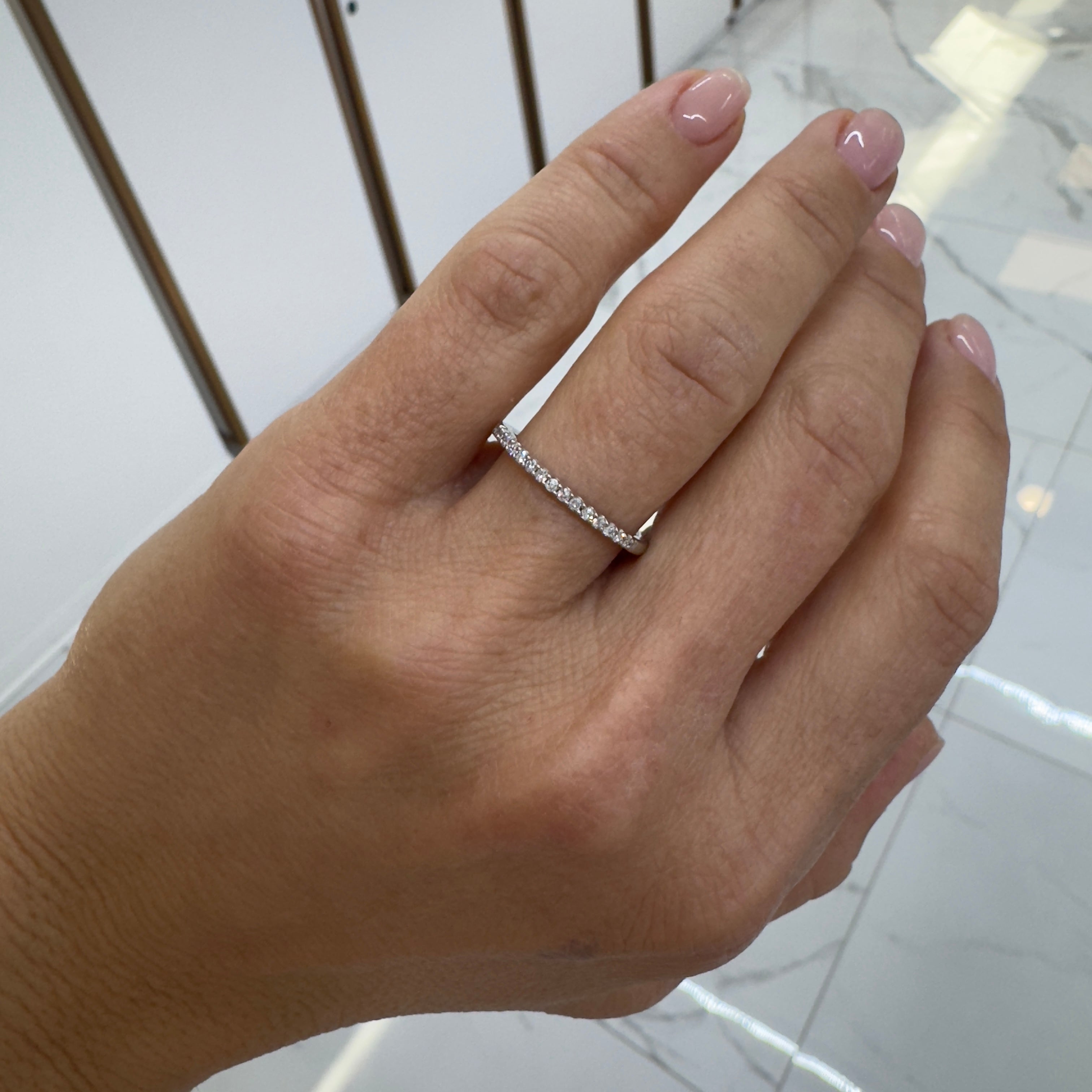 Ladies 10K White Gold Half Eternity Lab Grown Diamond Wedding Band