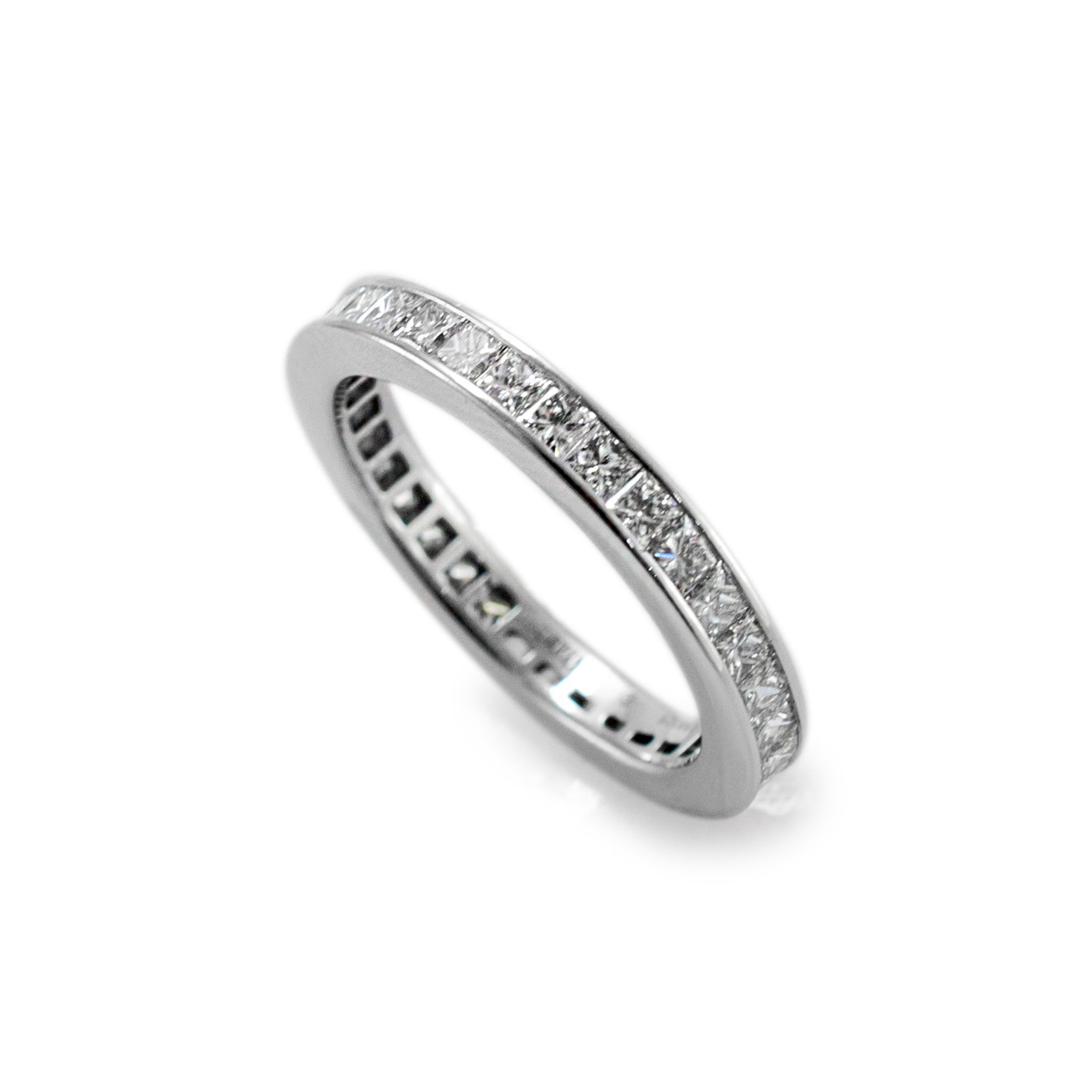 14K White Gold Full Eternity Channel Set Princess Cut Diamond Wedding Band