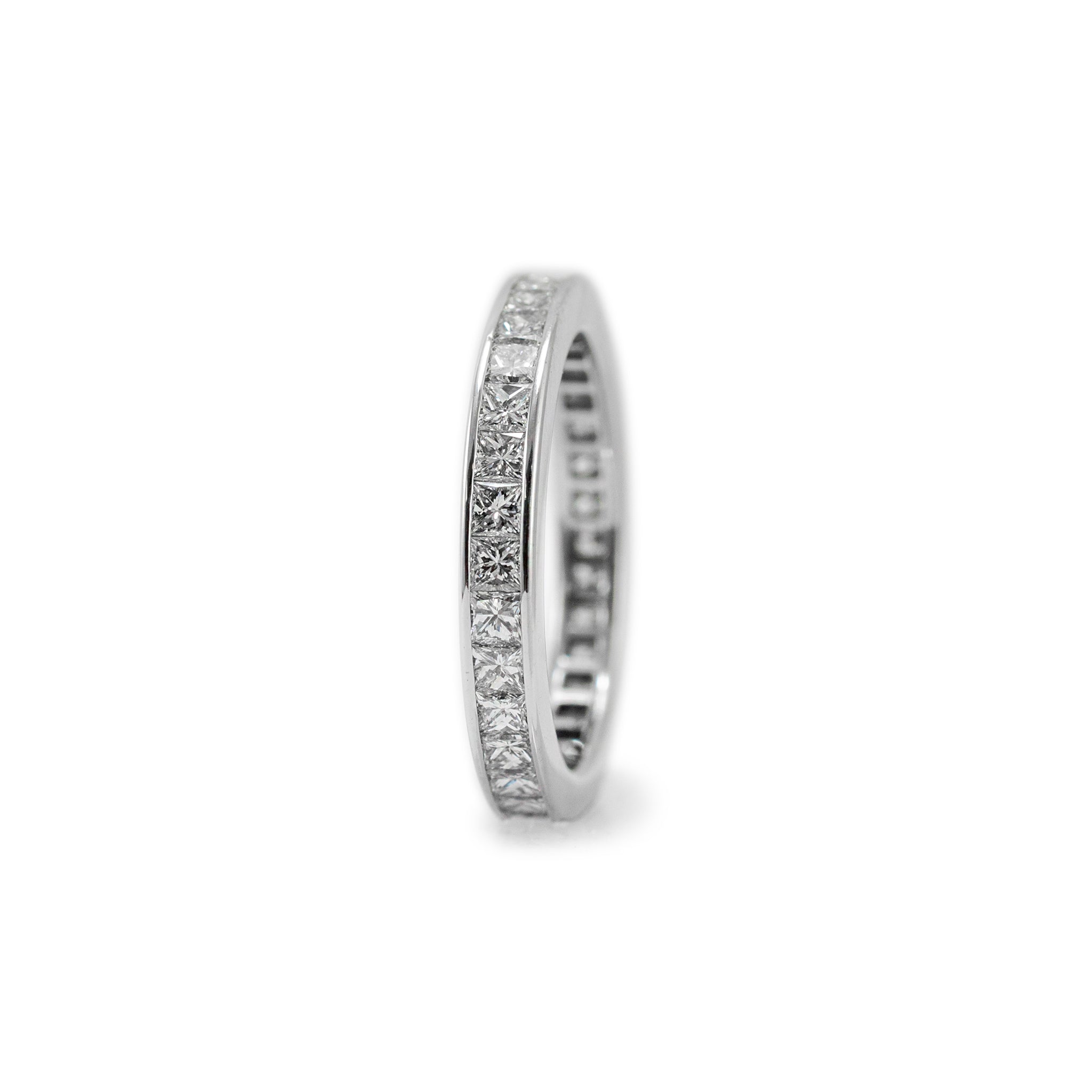 14K White Gold Full Eternity Channel Set Princess Cut Diamond Wedding Band