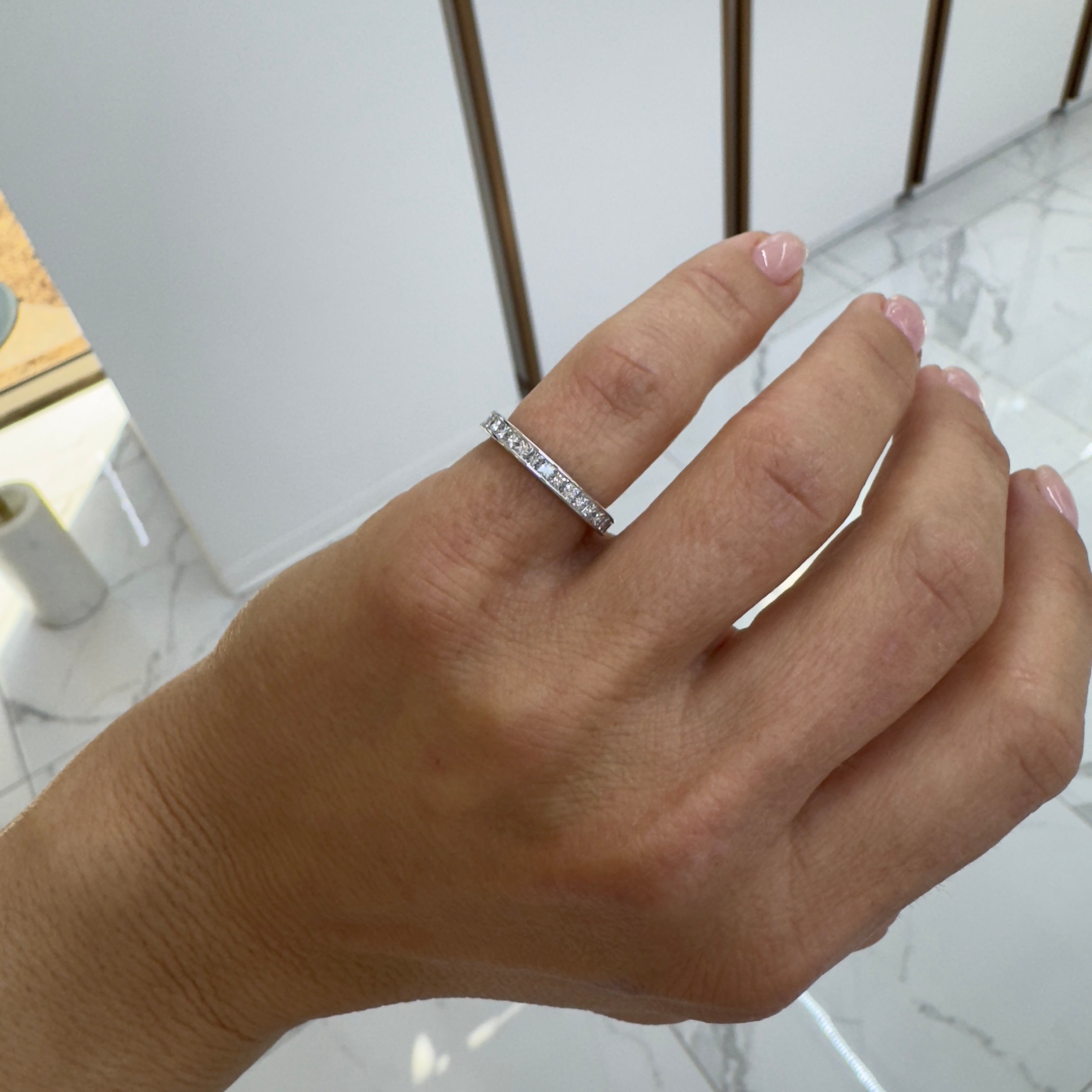 14K White Gold Full Eternity Channel Set Princess Cut Diamond Wedding Band