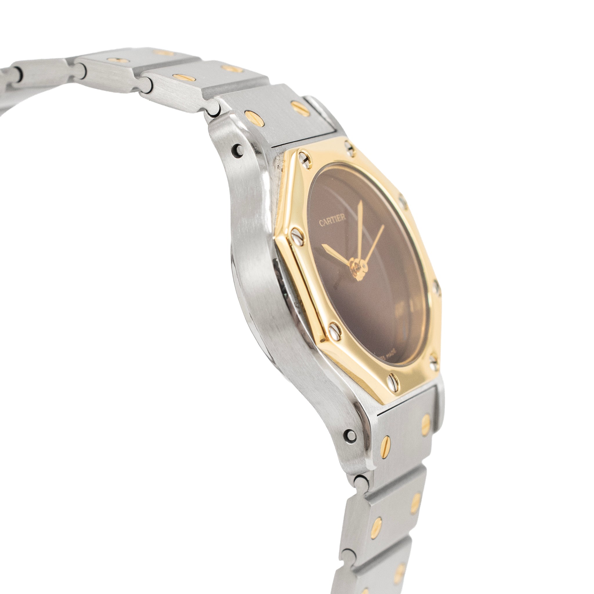 Ladies Cartier Santos Octagon 25MM 0907 Burgundy Gold Steel Automatic Watch